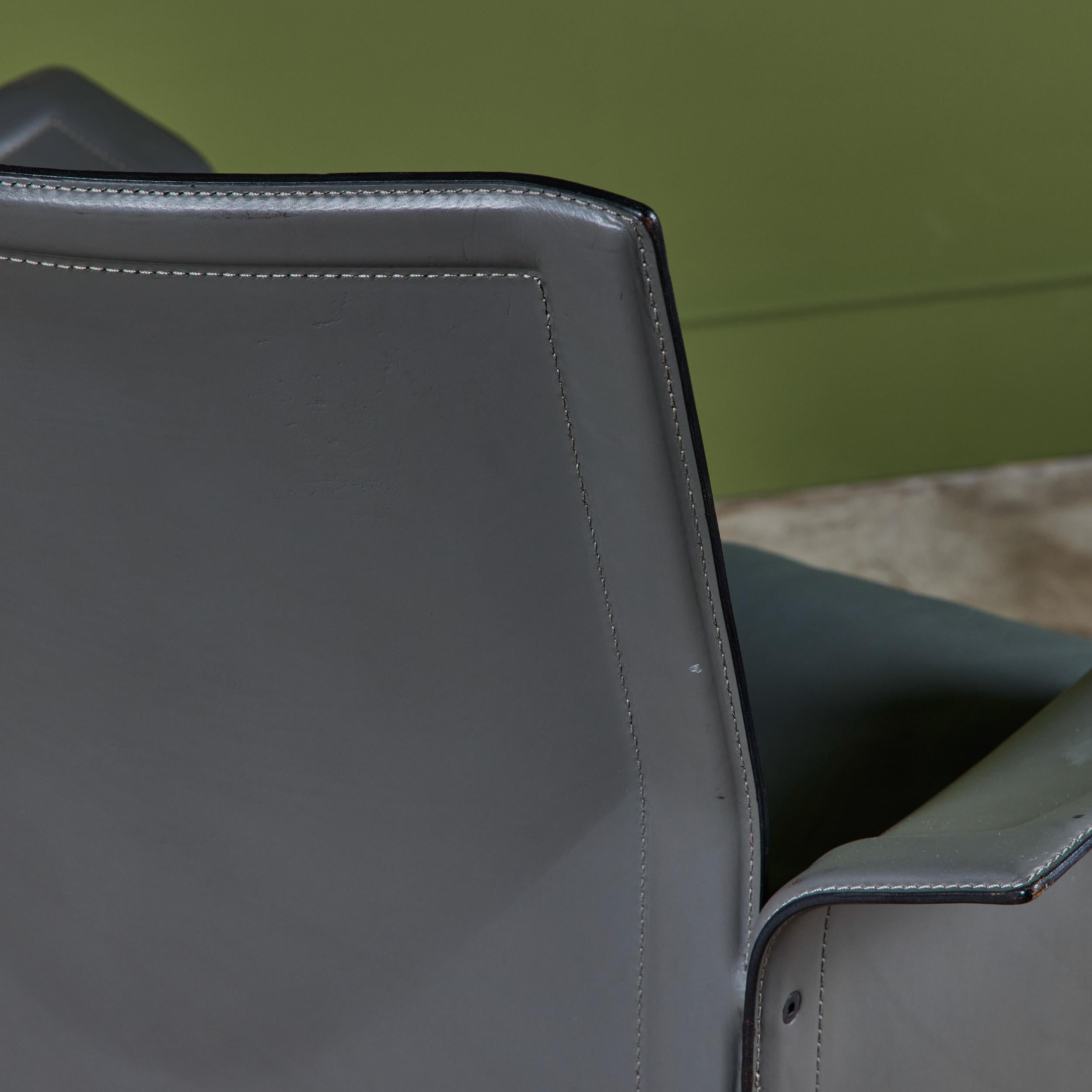 Matteo Grassi Gray Leather Lounge Chair en vente 9