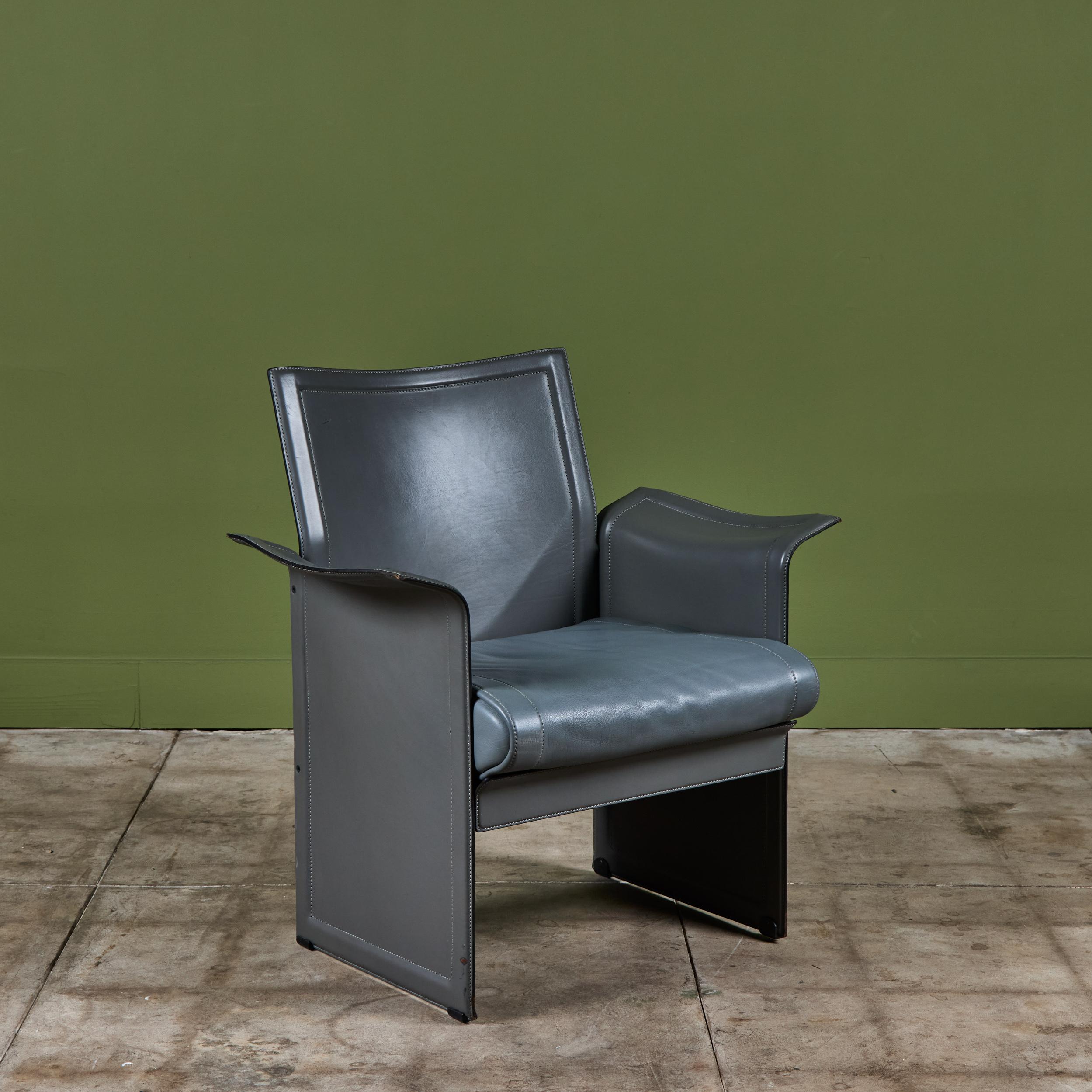 Matteo Grassi Gray Leather Lounge Chair en vente 2