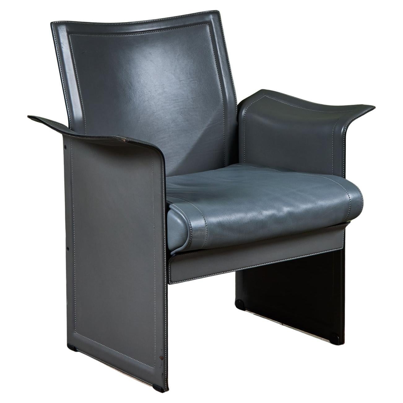 Matteo Grassi Gray Leather Lounge Chair en vente