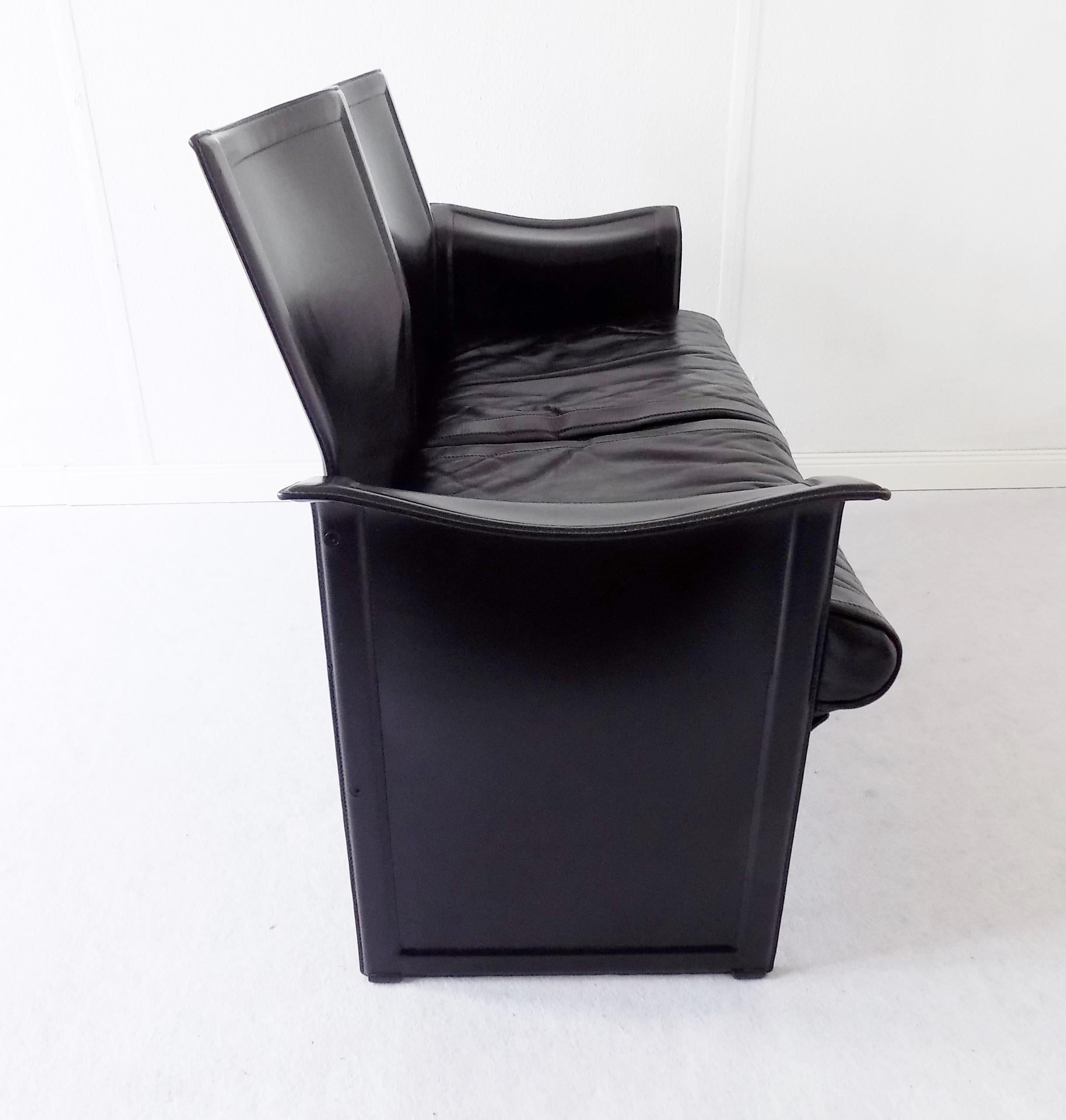 Modern Matteo Grassi Korium 2-Seat by Tito Agnoli, Black Saddle Leather, Italian, 70s For Sale