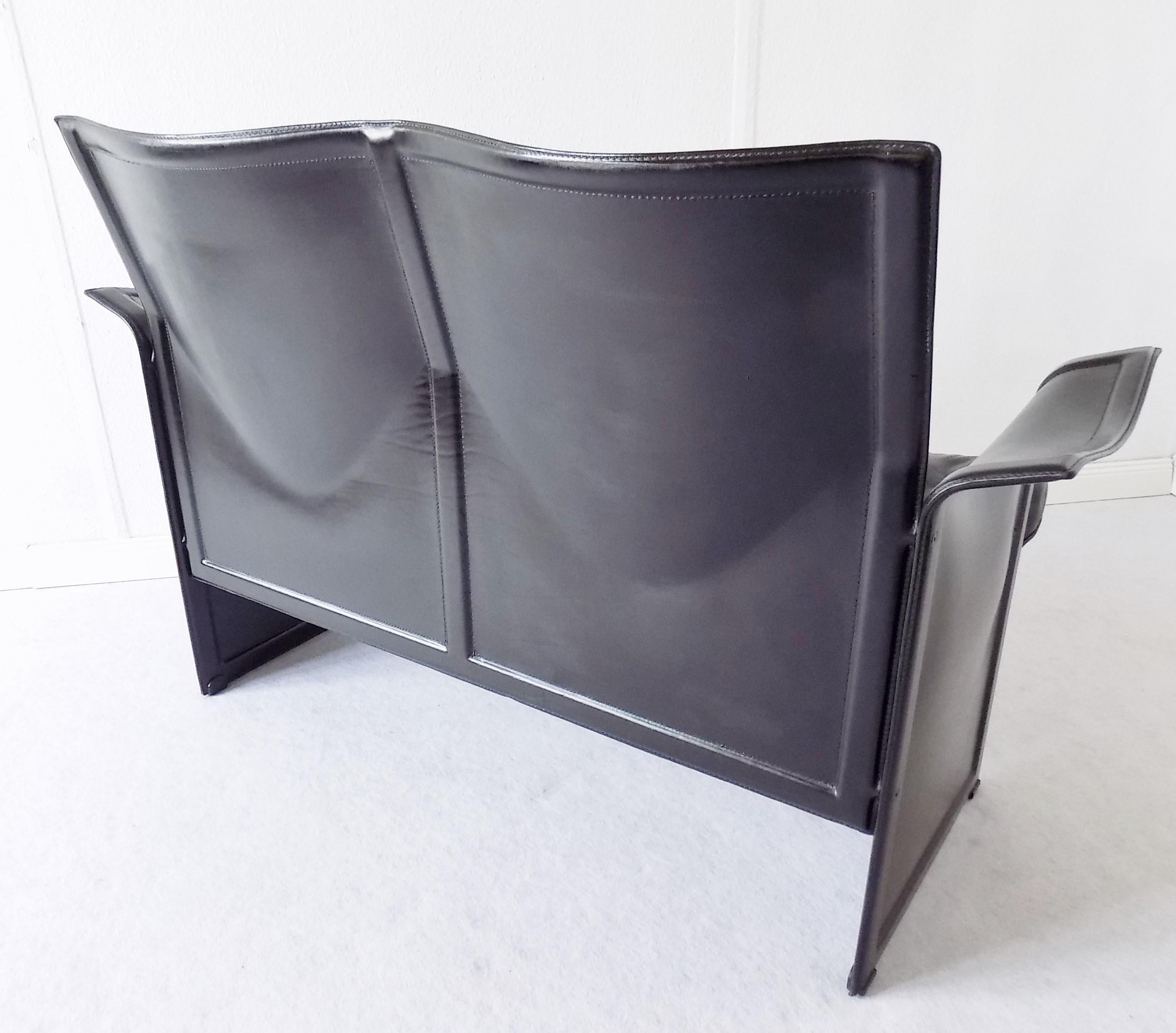 Late 20th Century Matteo Grassi Korium 2-Seat by Tito Agnoli, Black Saddle Leather, Italian, 70s For Sale