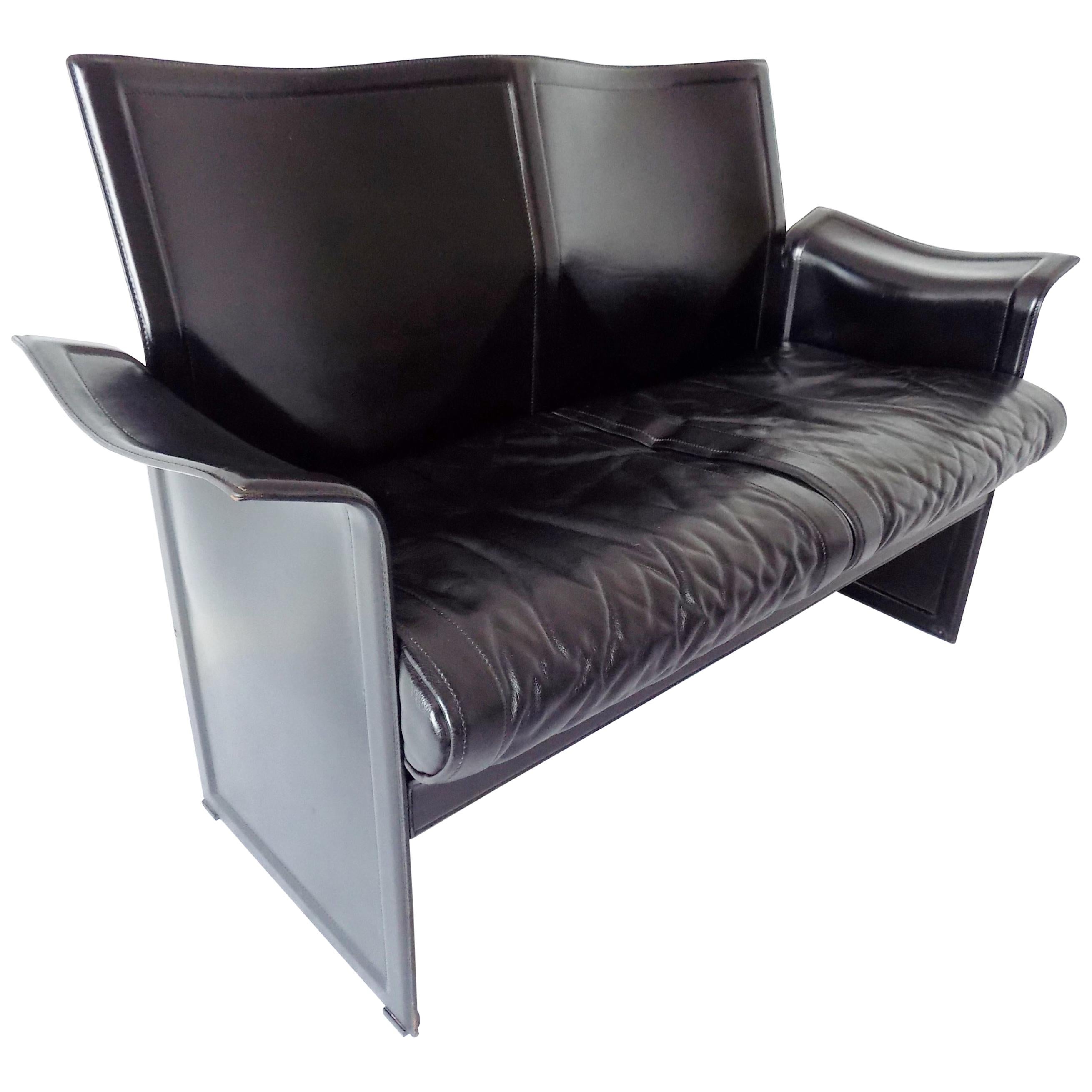 Matteo Grassi Korium 2-Seat by Tito Agnoli, Black Saddle Leather, Italian, 70s For Sale