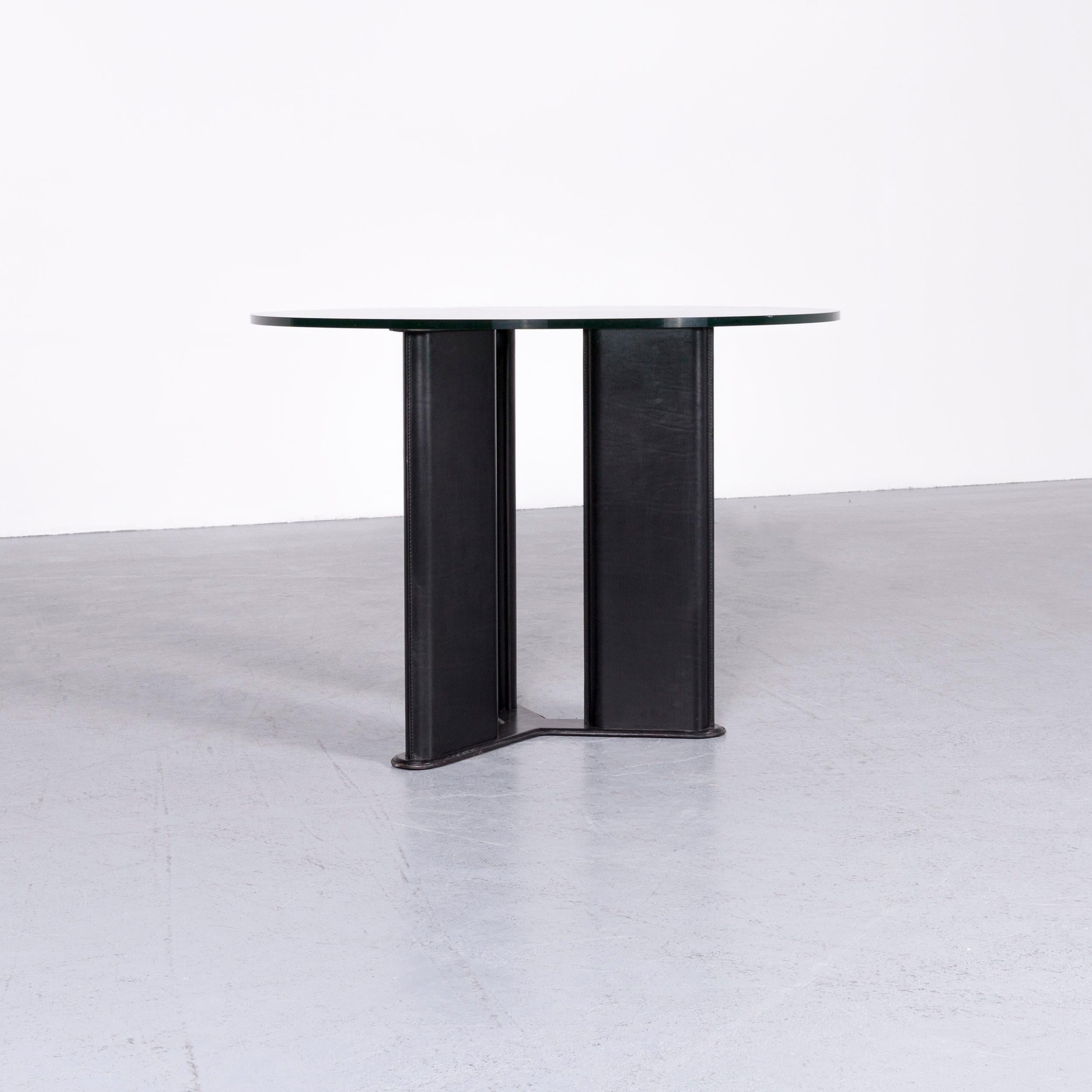 Italian Matteo Grassi Korium Designer Leather Glass Table Armchair Set Coffeetable Black
