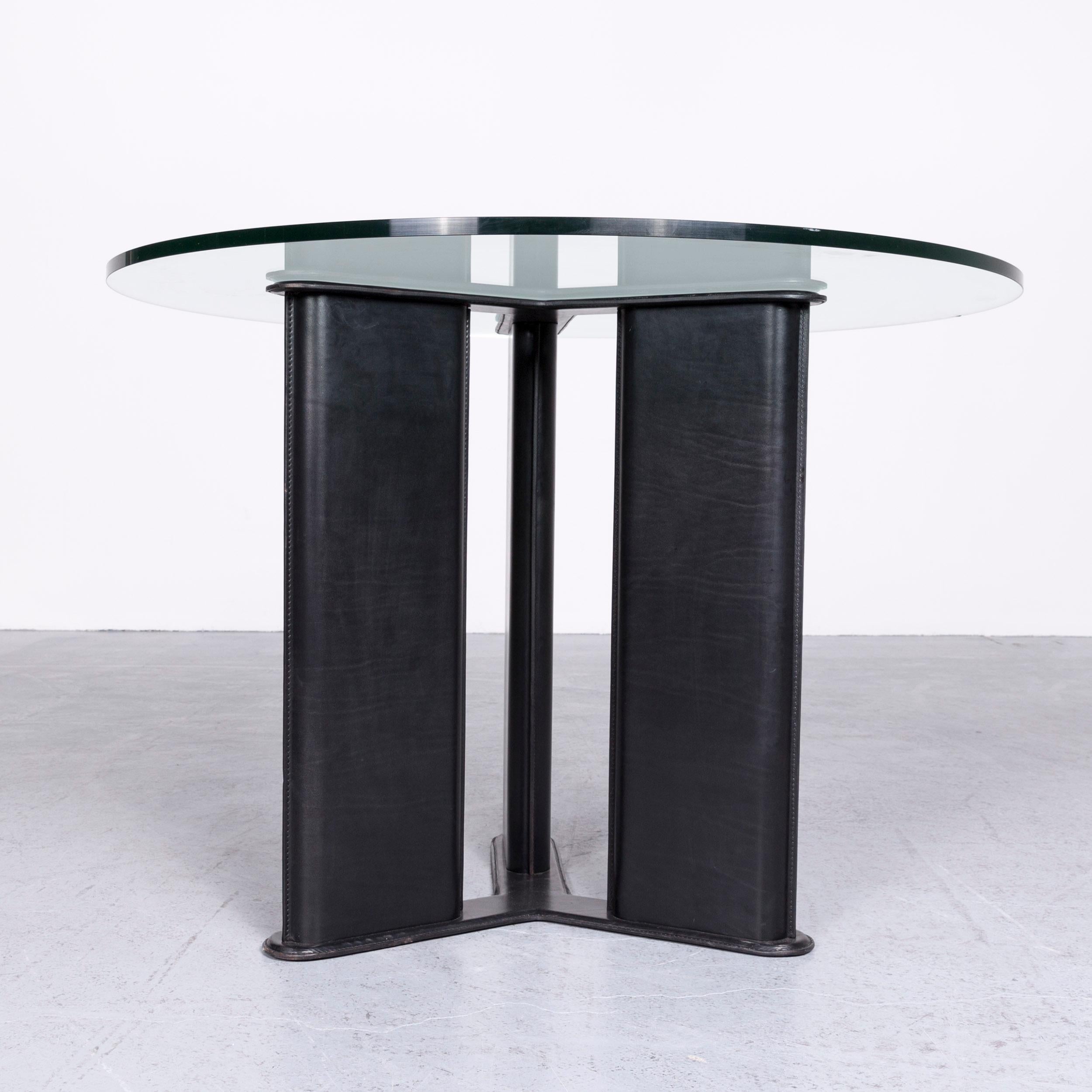 Contemporary Matteo Grassi Korium Designer Leather Glass Table Armchair Set Coffeetable Black