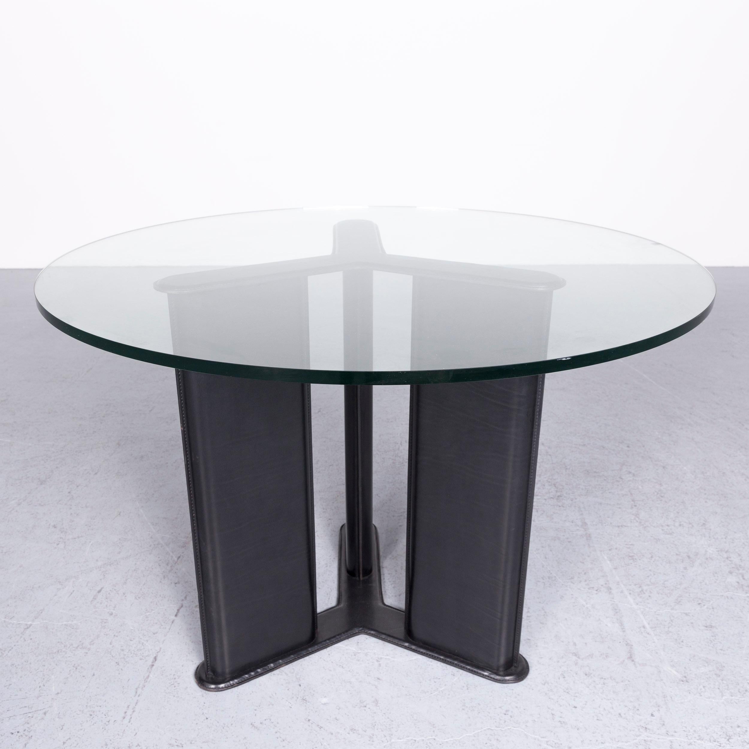 Italian Matteo Grassi Korium Designer Leather Glass Table Coffee Table Black For Sale