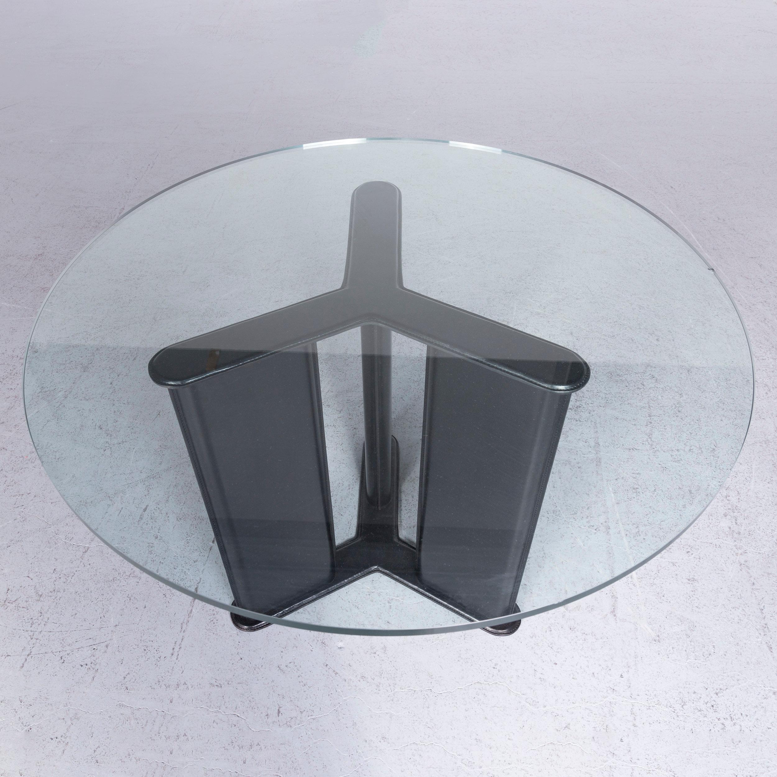 Contemporary Matteo Grassi Korium Designer Leather Glass Table Coffee Table Black For Sale