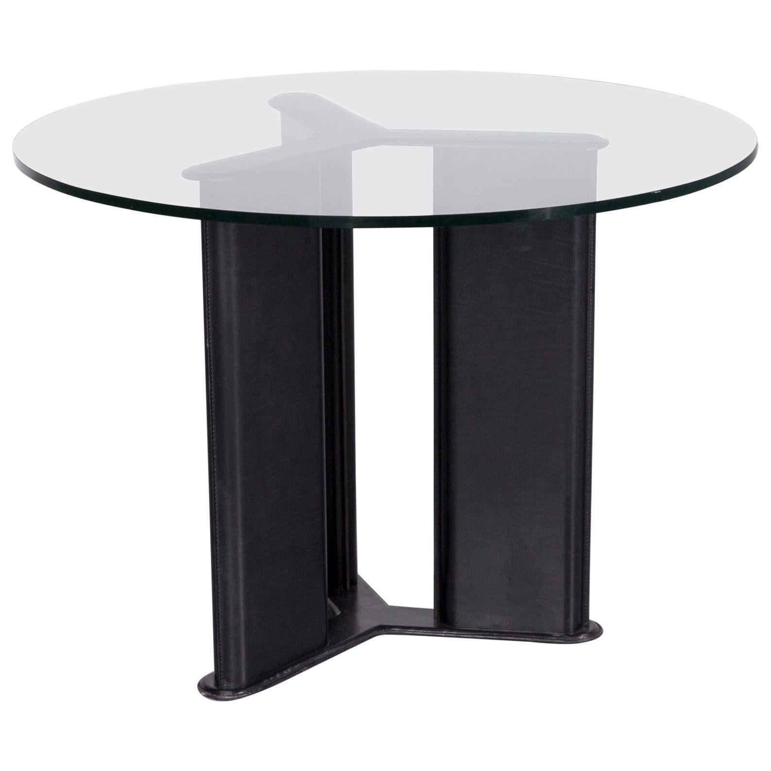 Matteo Grassi Korium Designer Leather Glass Table Coffee Table Black For Sale