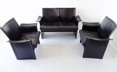 Matteo Grassi Korium Set, Black Saddle leather, 70s, Italian, by Tito Agnoli