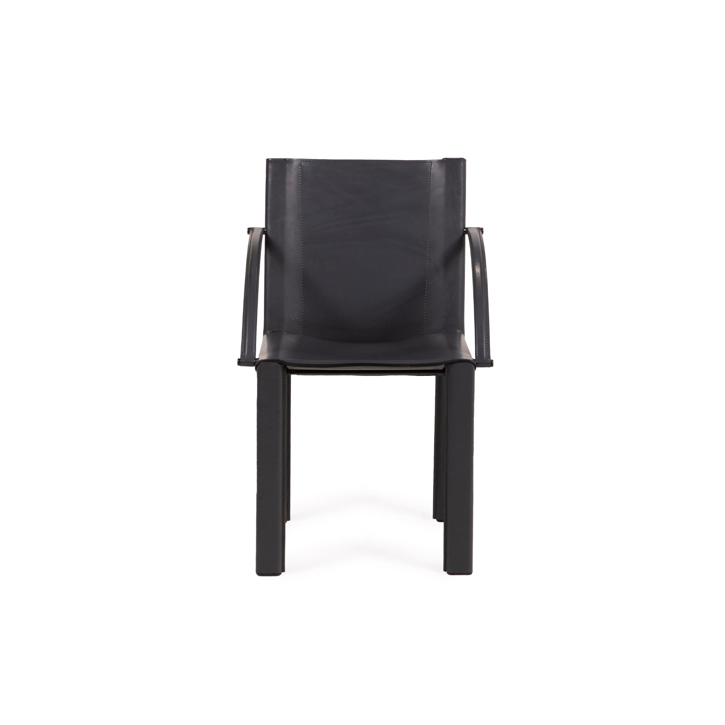 Matteo Grassi Leather Chair Black Vintage Armchair For Sale 1