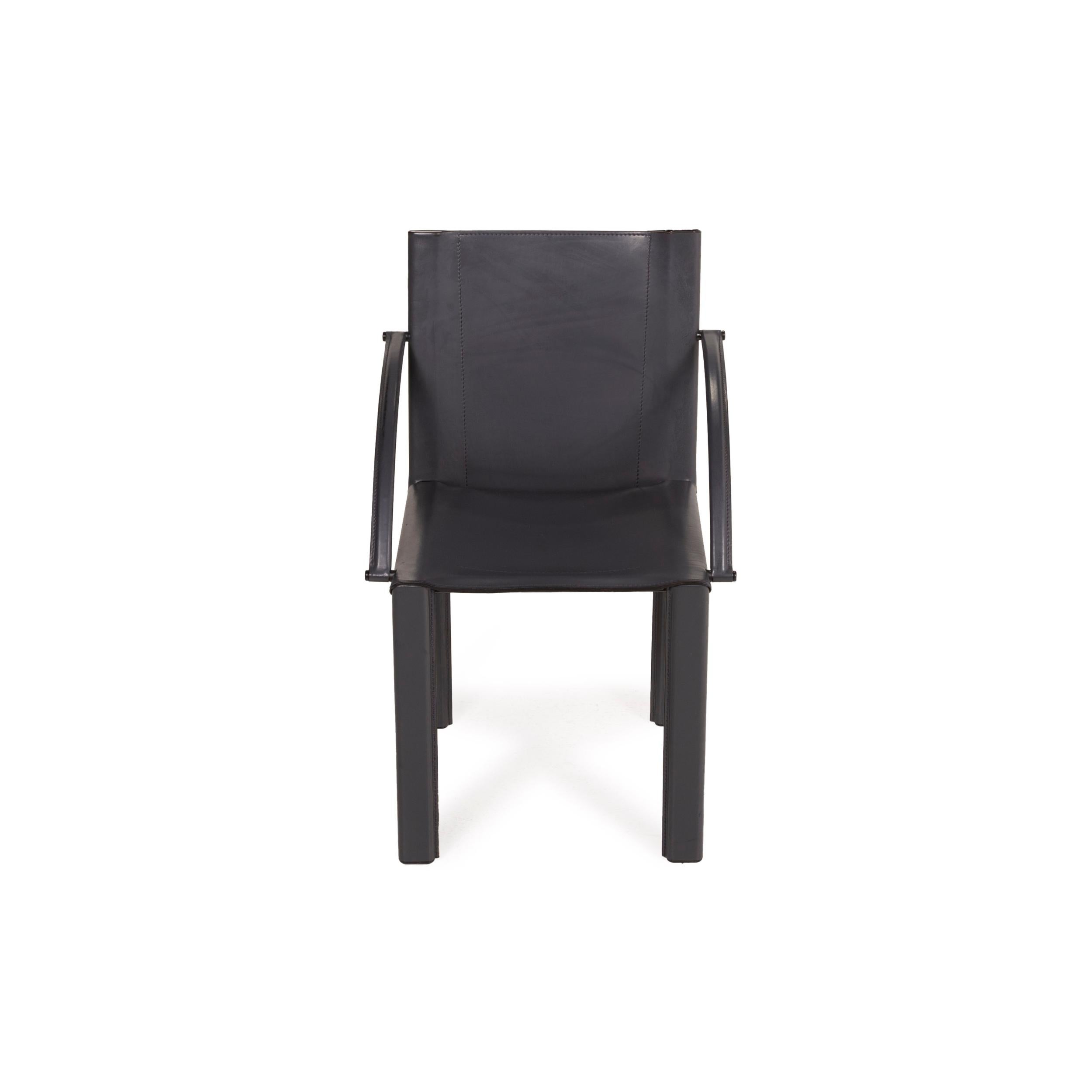 Matteo Grassi Leather Chair Black Vintage Armchair For Sale 3