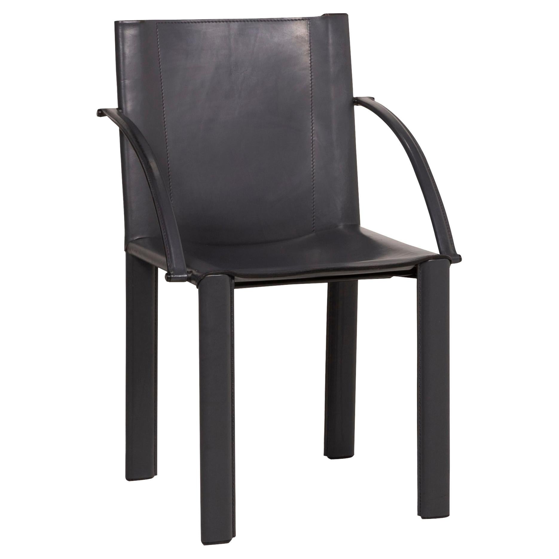 Matteo Grassi Leather Chair Black Vintage Armchair For Sale