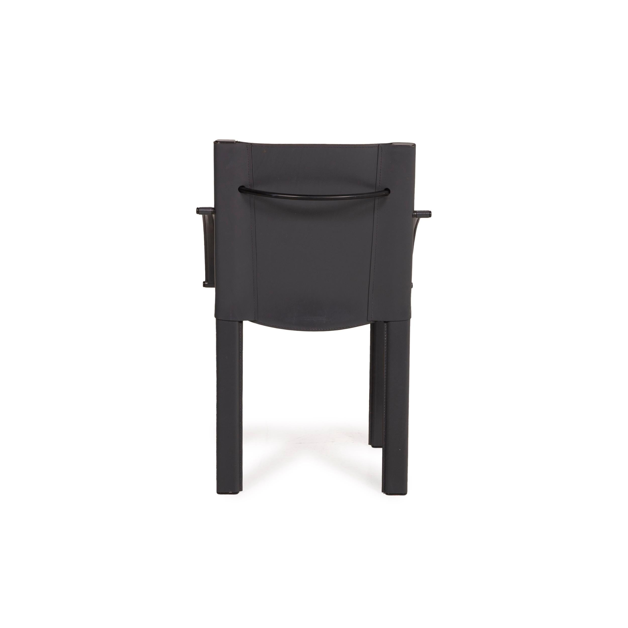 Matteo Grassi Leather Chair Set Black Vintage Armchair Set For Sale 5