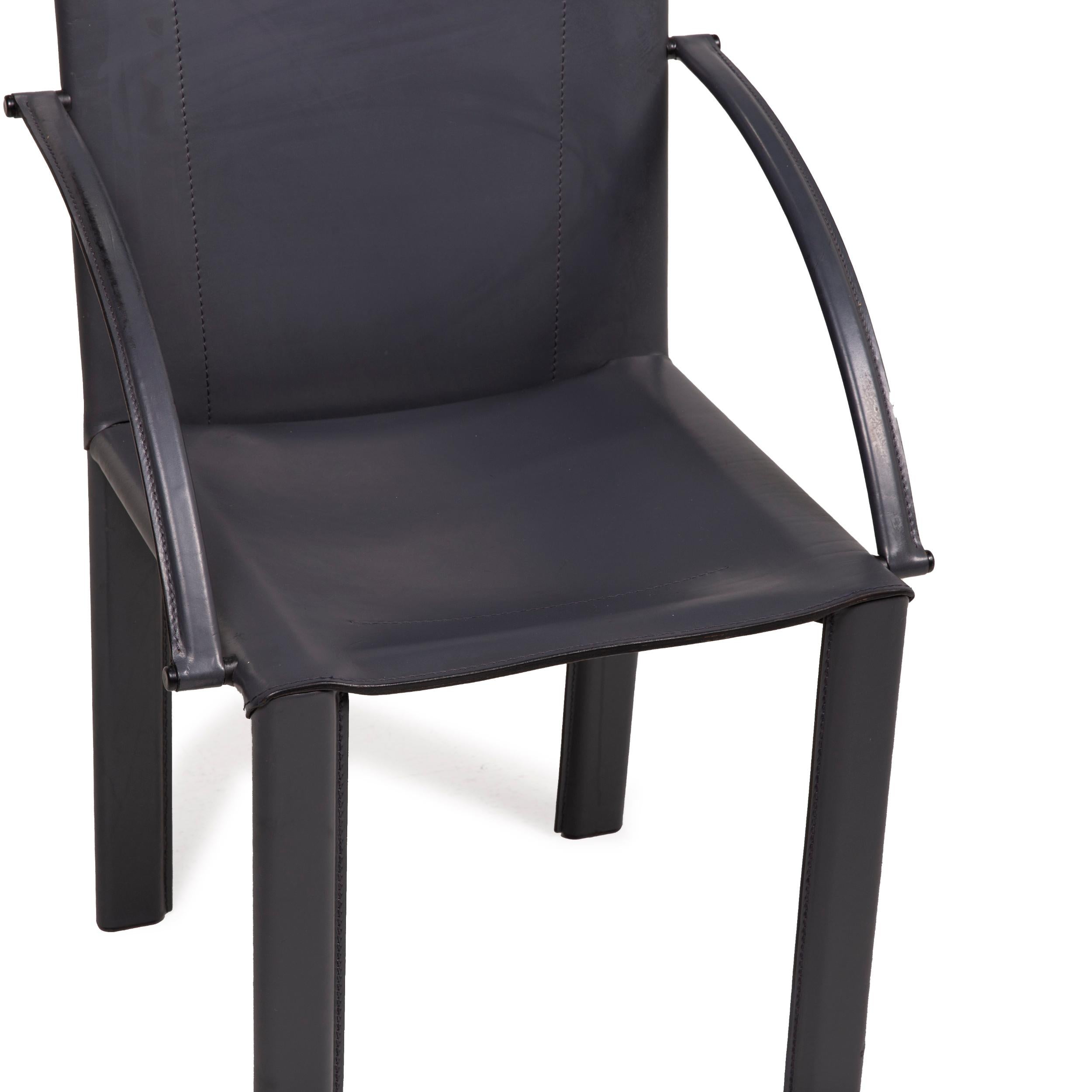 Modern Matteo Grassi Leather Chair Set Black Vintage Armchair Set For Sale