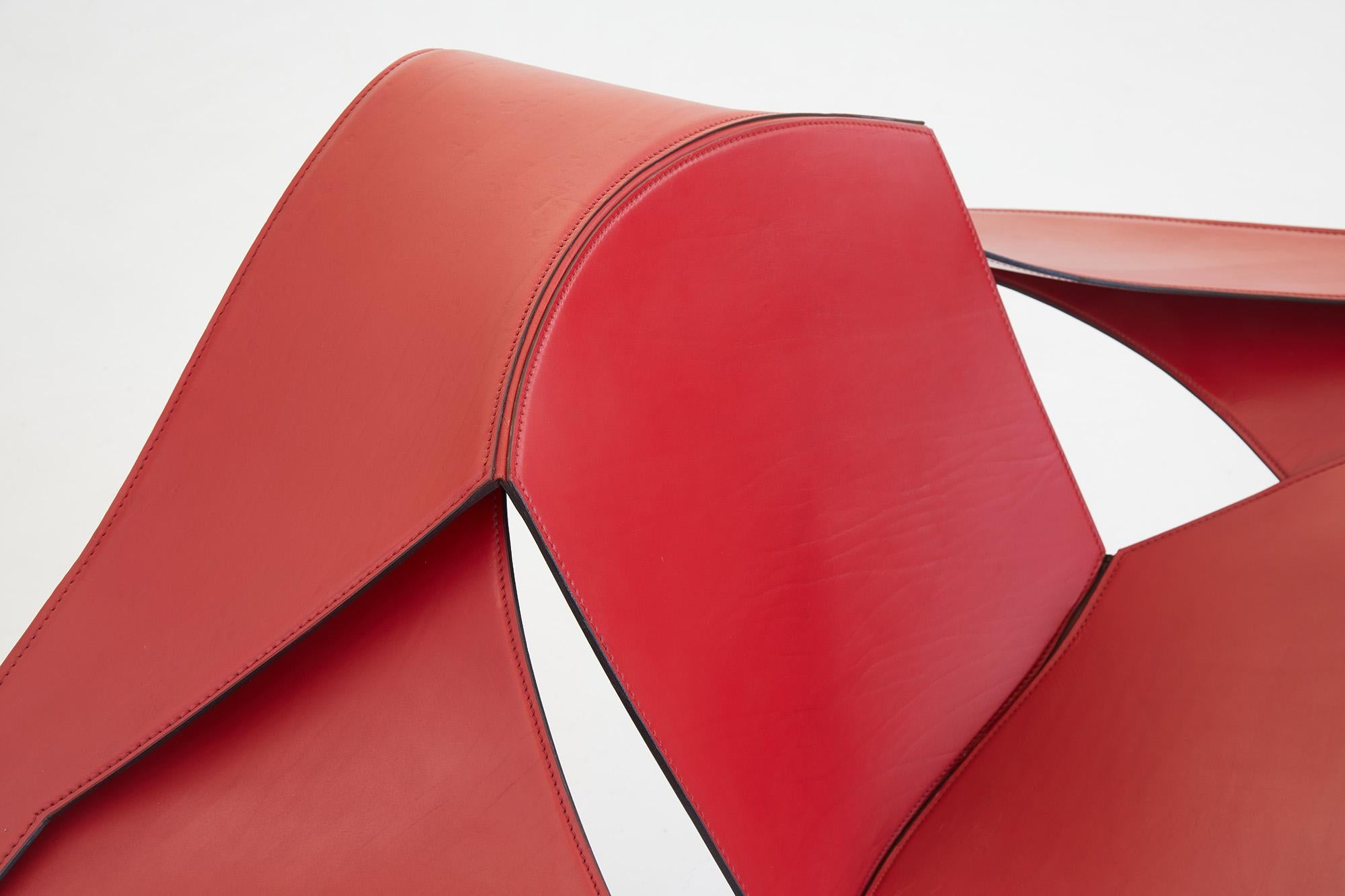 Powder-Coated Matteo Grassi leather lounge chair by Jacques Harold Pollard 1987 For Sale