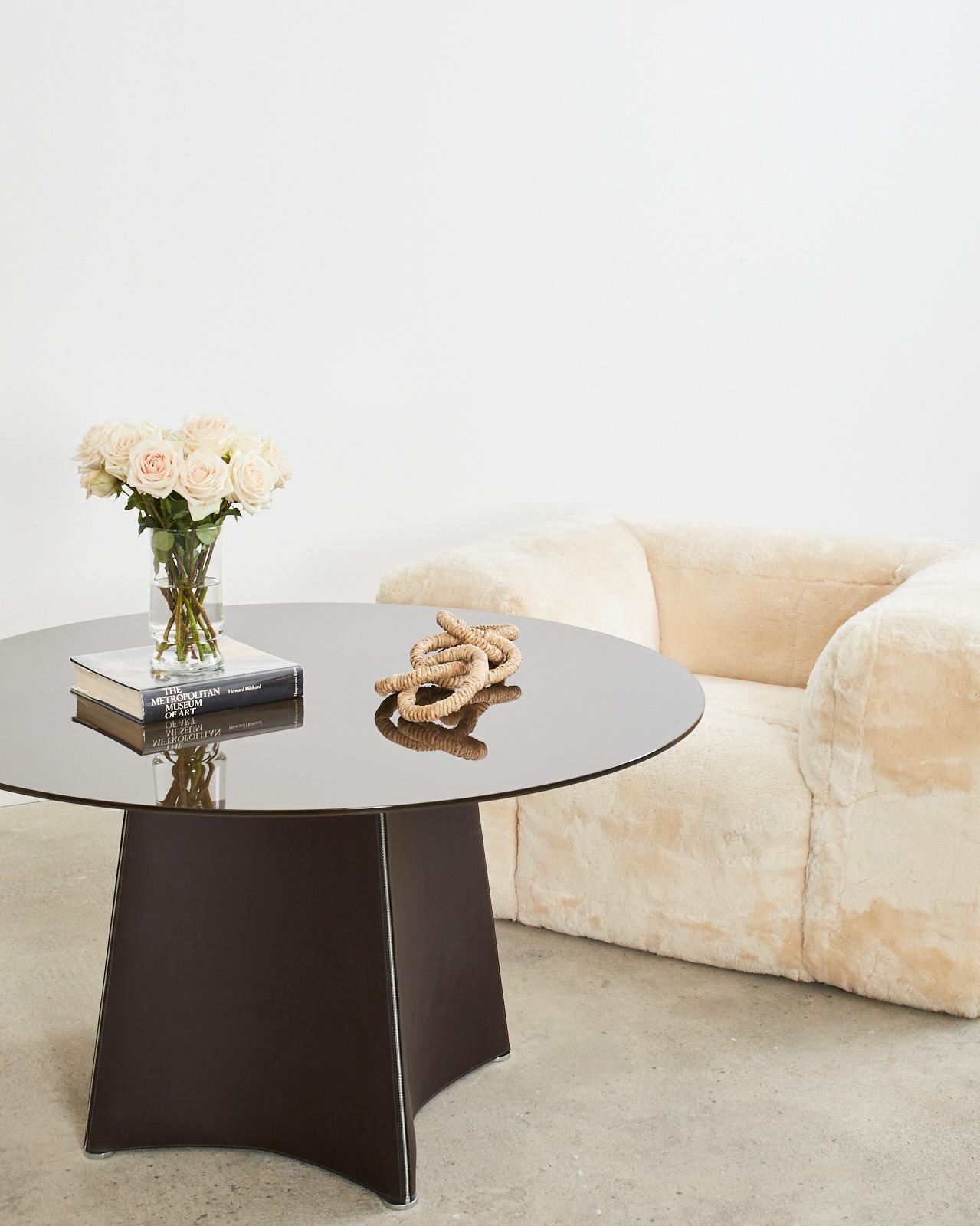 Metal Matteo Grassi Leather Tent Dining Table or Center Table