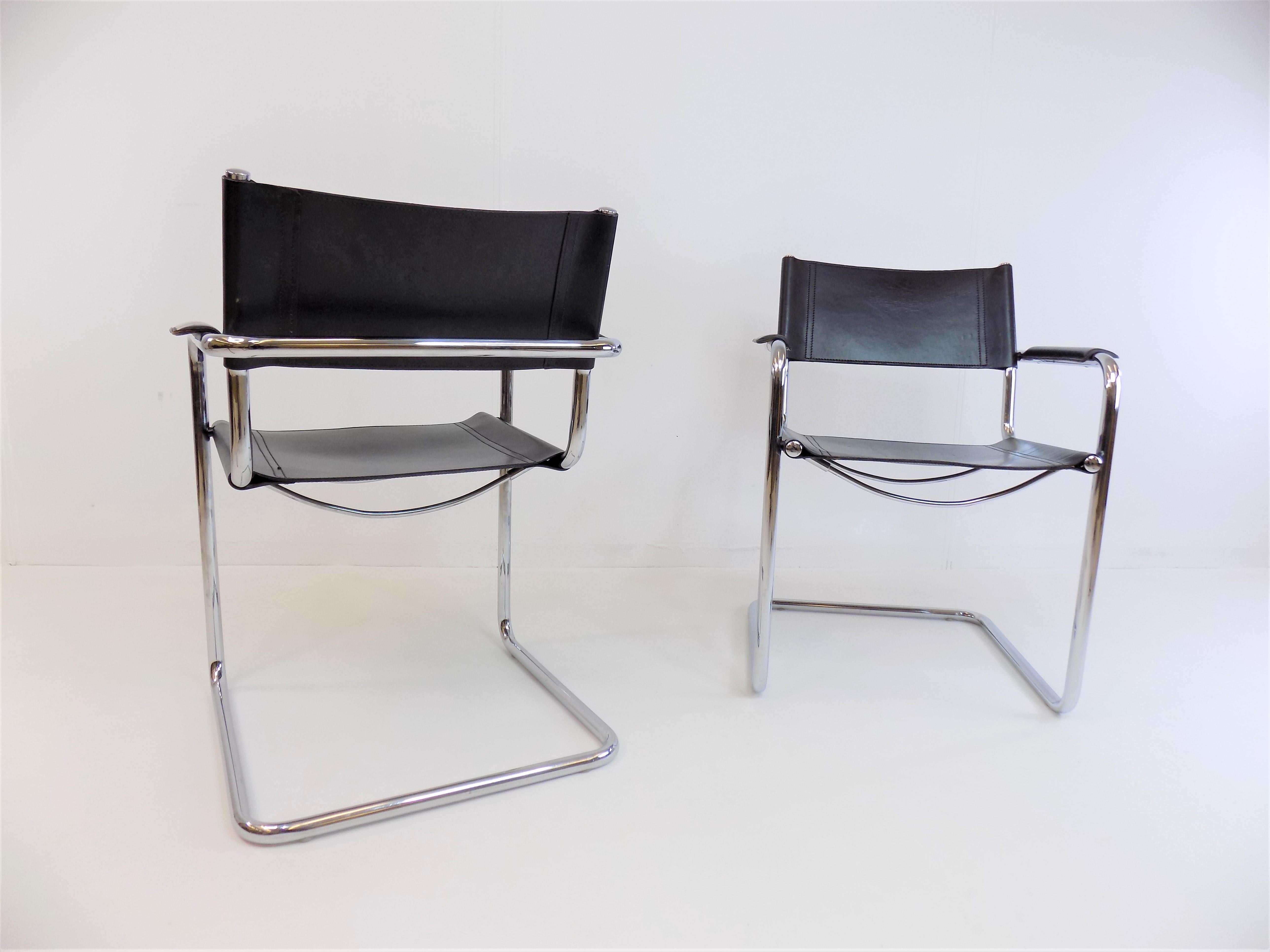 Matteo Grassi MG5 Set of 2 Leather Cantilever Chairs by Mart Stam 5