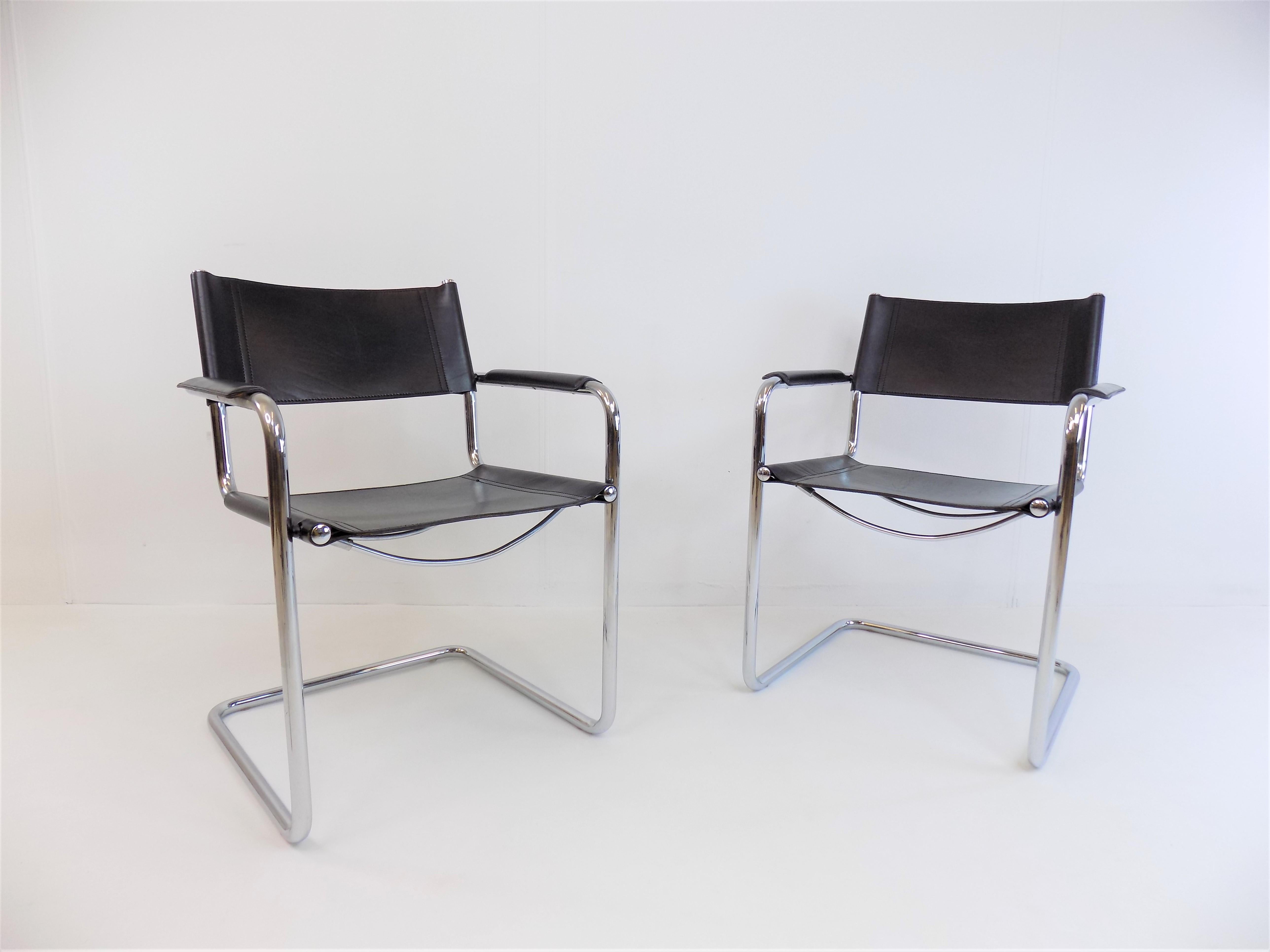 Matteo Grassi MG5 Set of 2 Leather Cantilever Chairs by Mart Stam 9