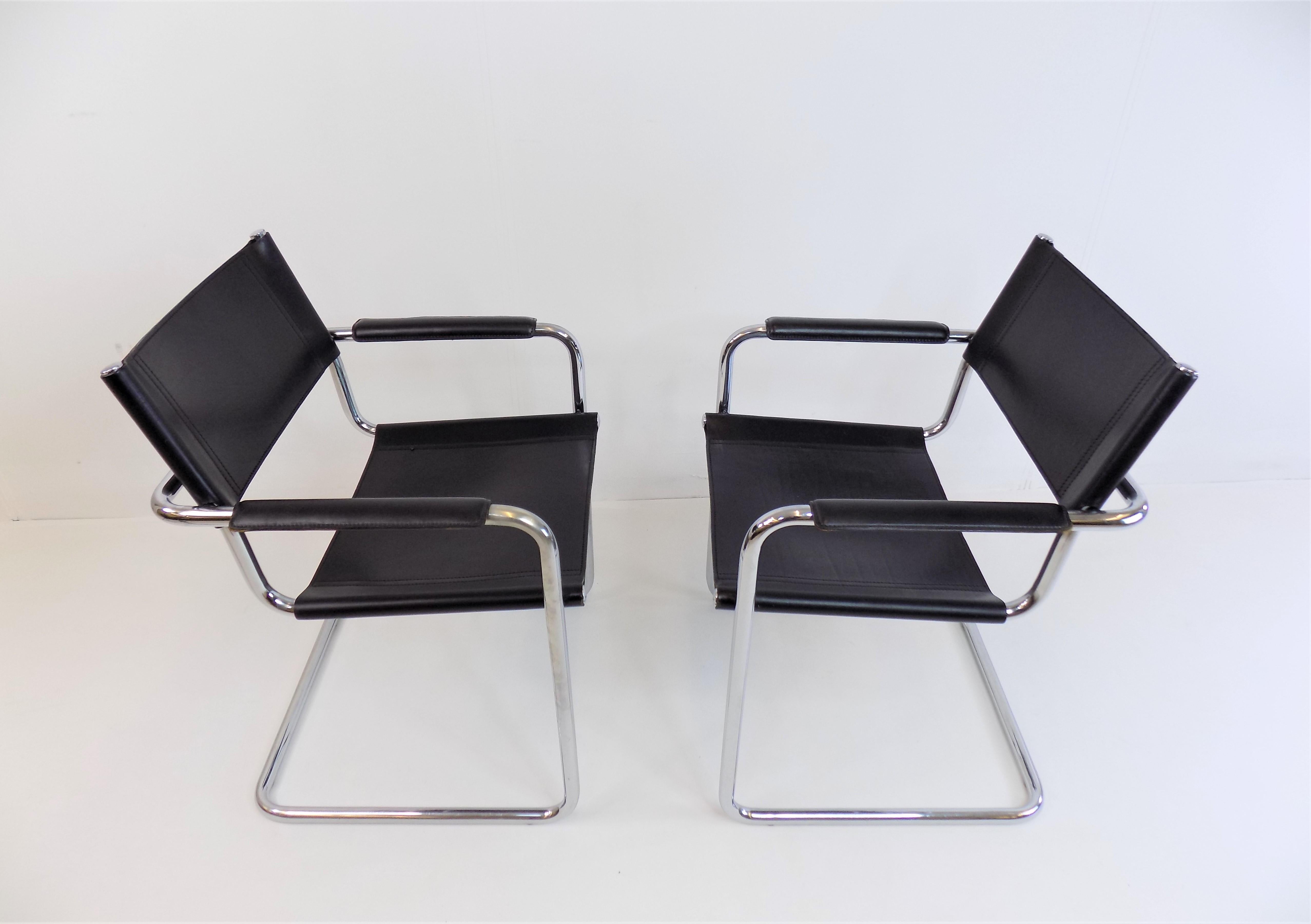 Matteo Grassi MG5 Set of 2 Leather Cantilever Chairs by Mart Stam 10