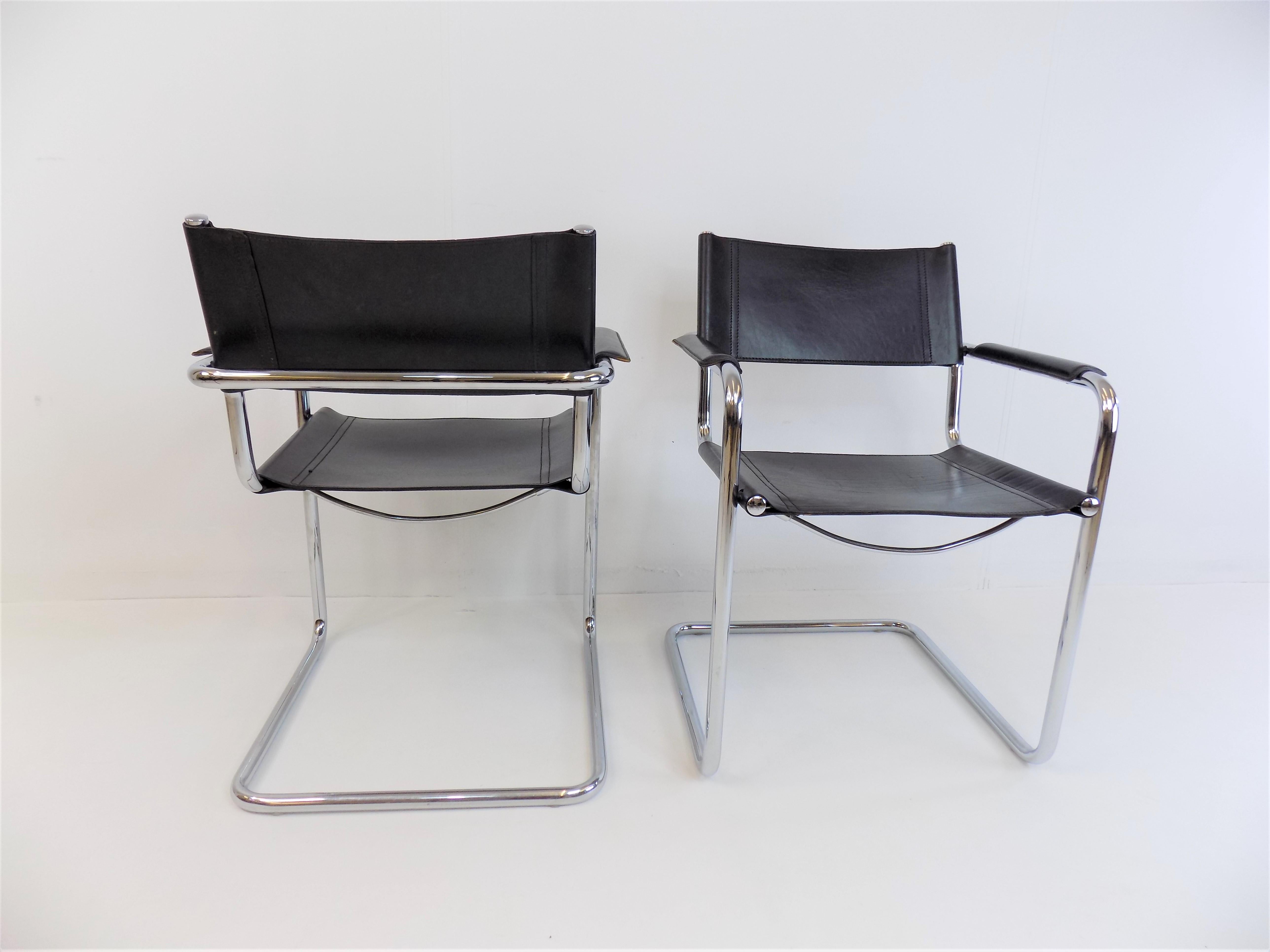 Mid-Century Modern Matteo Grassi MG5 Set of 2 Leather Cantilever Chairs by Mart Stam