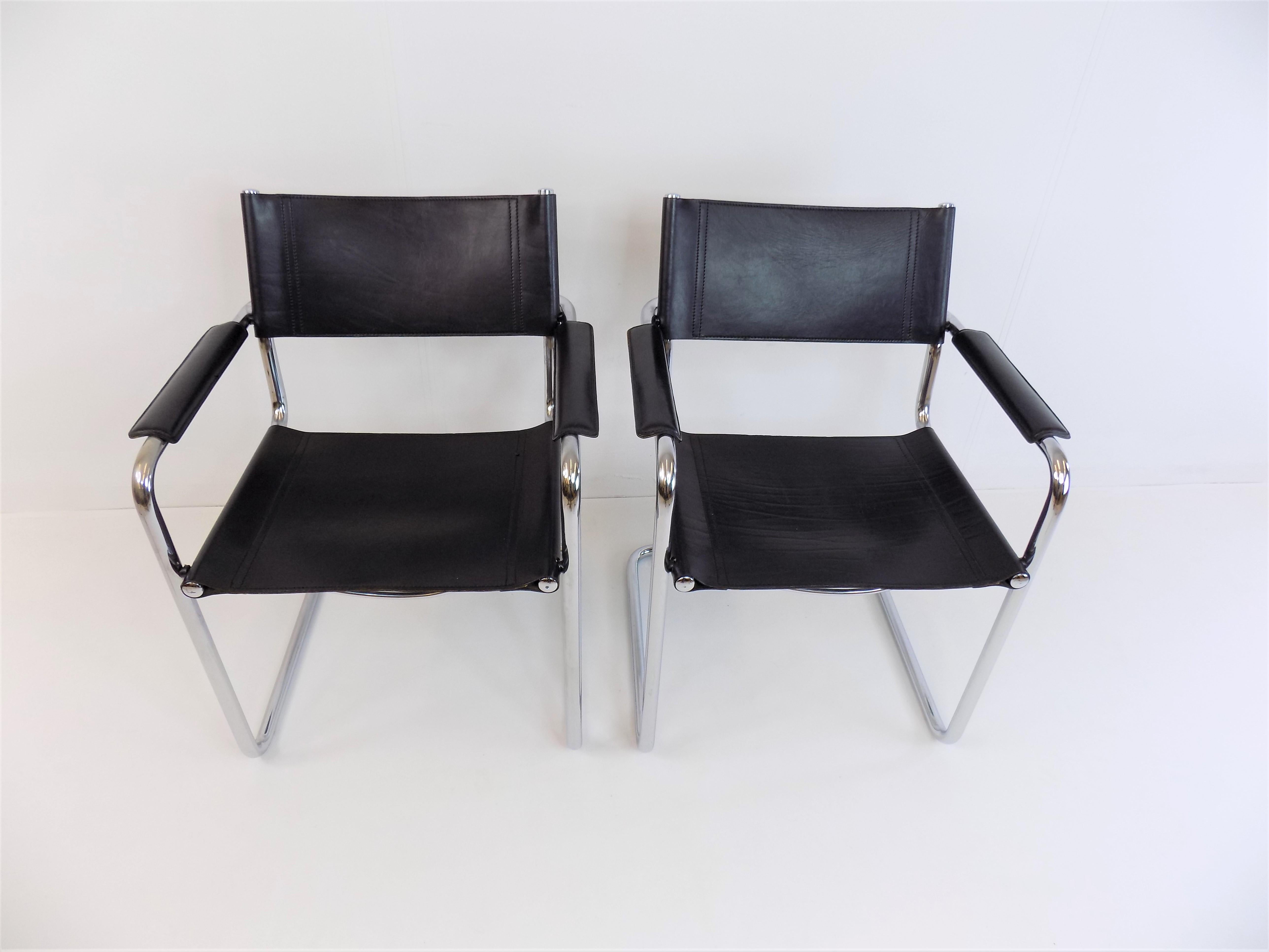 Italian Matteo Grassi MG5 Set of 2 Leather Cantilever Chairs by Mart Stam