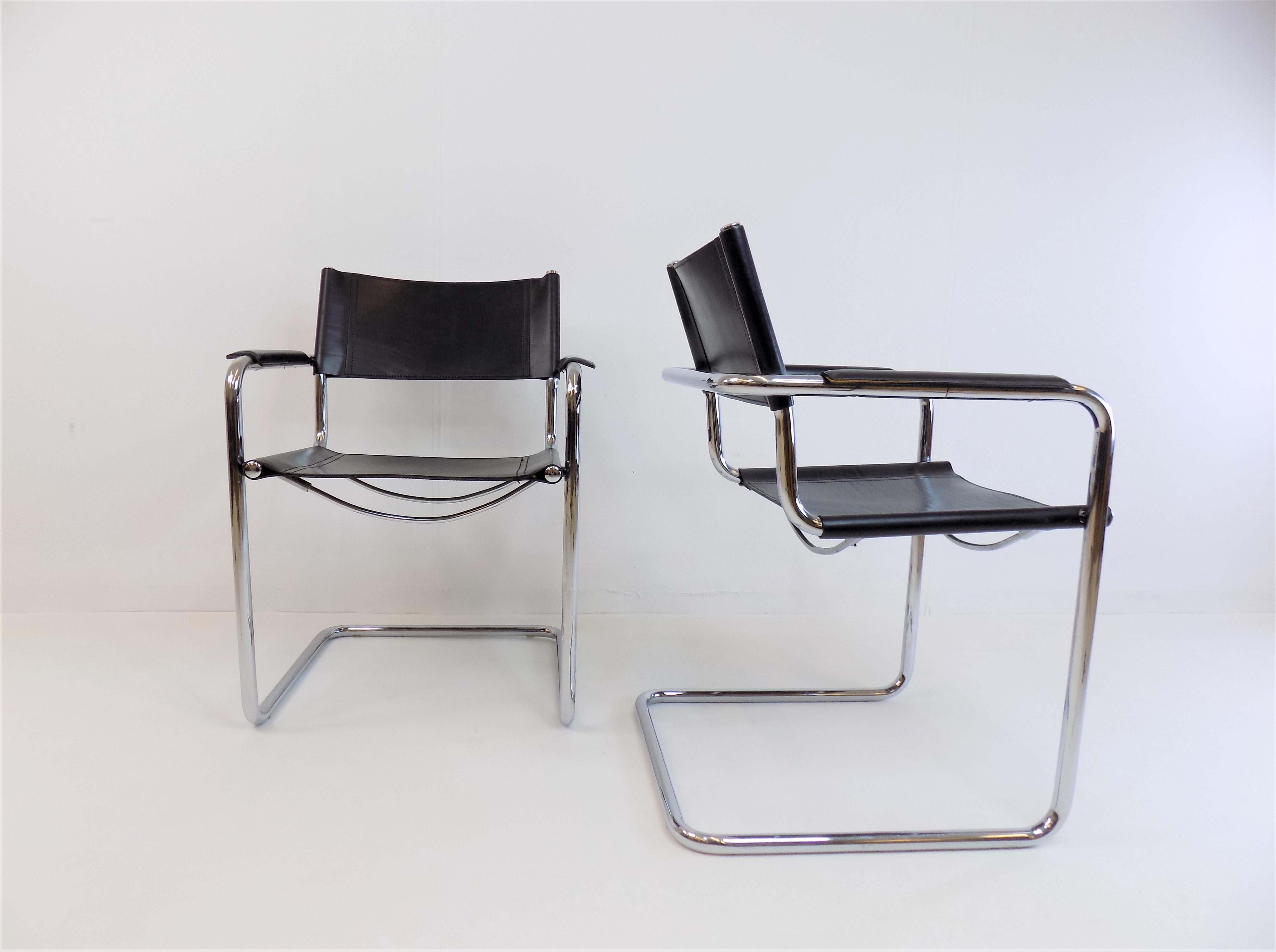 Matteo Grassi MG5 Set of 2 Leather Cantilever Chairs by Mart Stam In Good Condition In Ludwigslust, DE