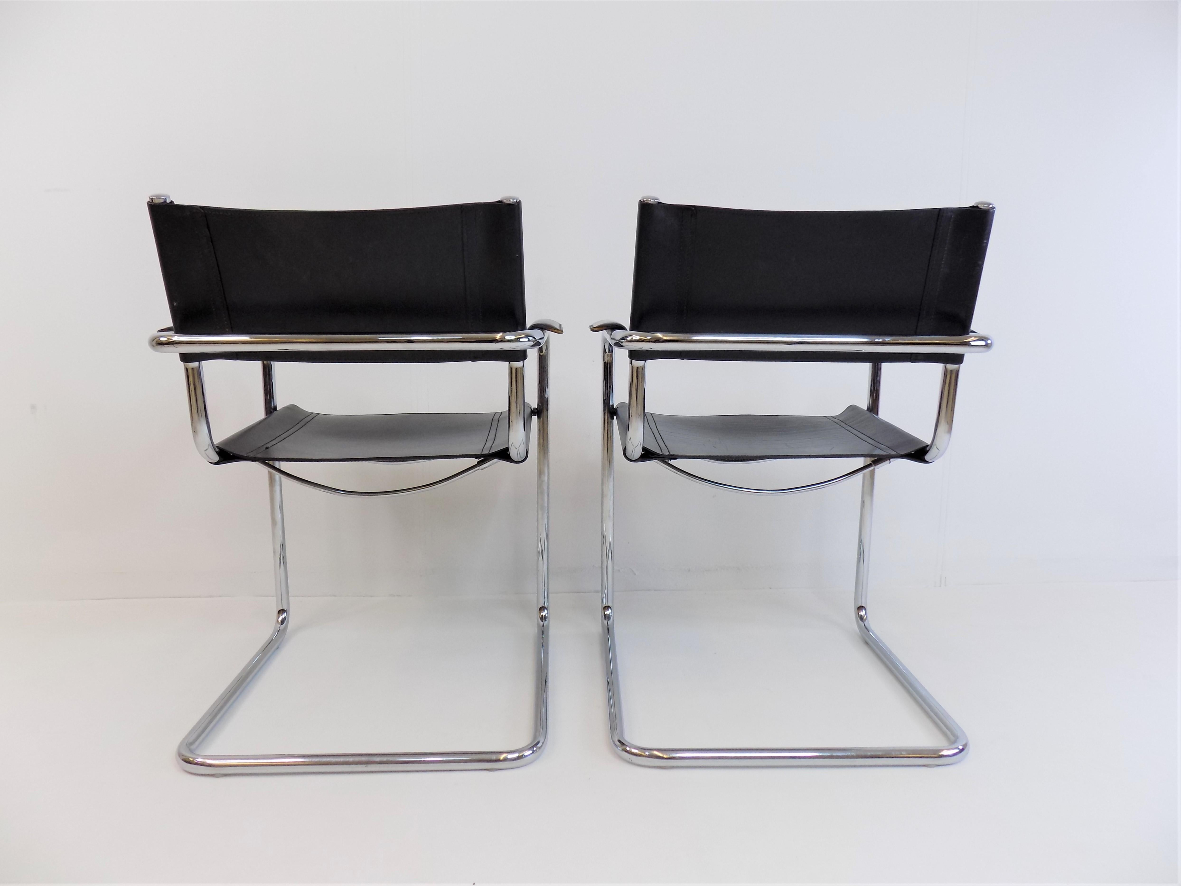 Late 20th Century Matteo Grassi MG5 Set of 2 Leather Cantilever Chairs by Mart Stam