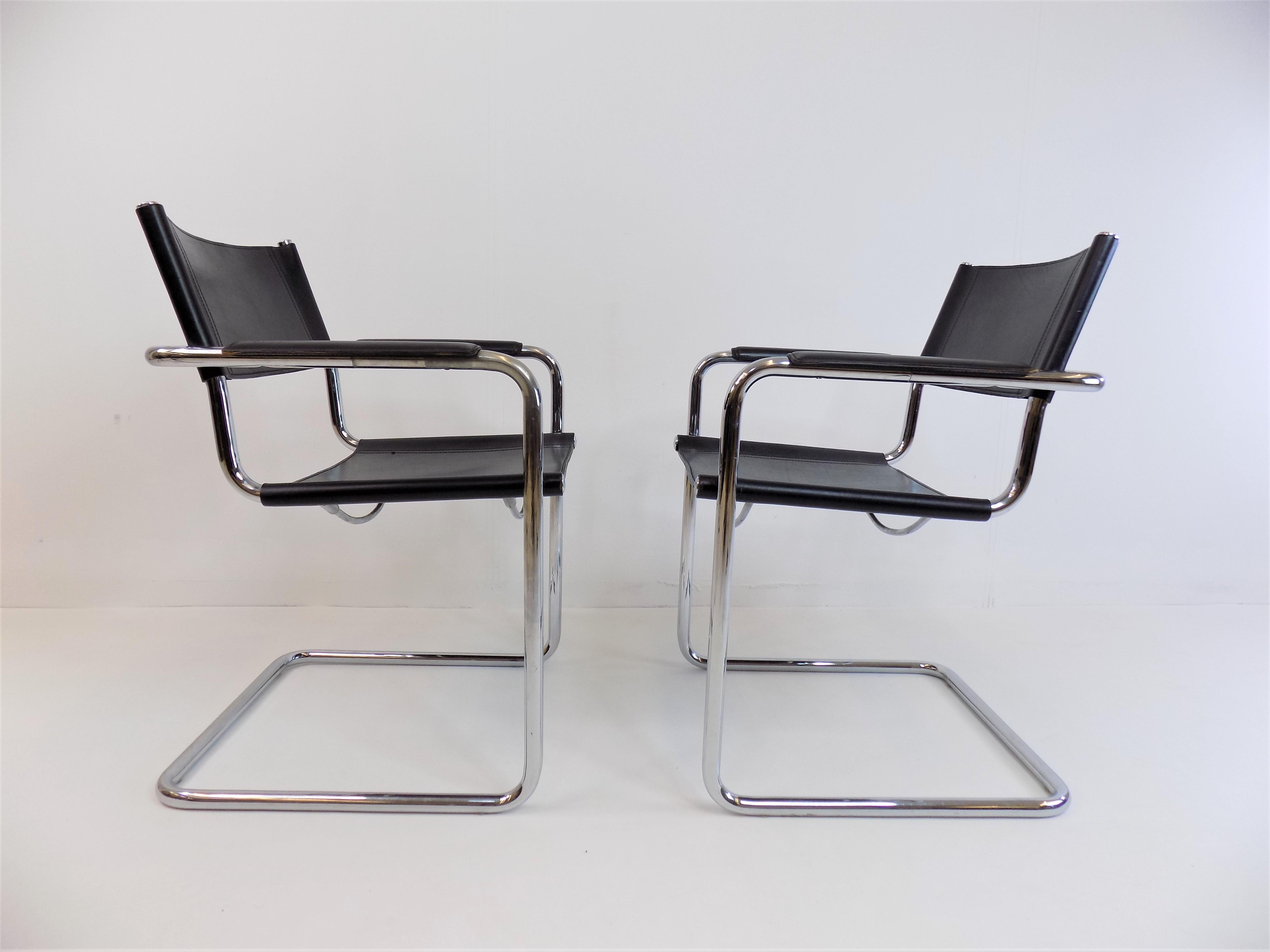 Matteo Grassi MG5 Set of 2 Leather Cantilever Chairs by Mart Stam 2
