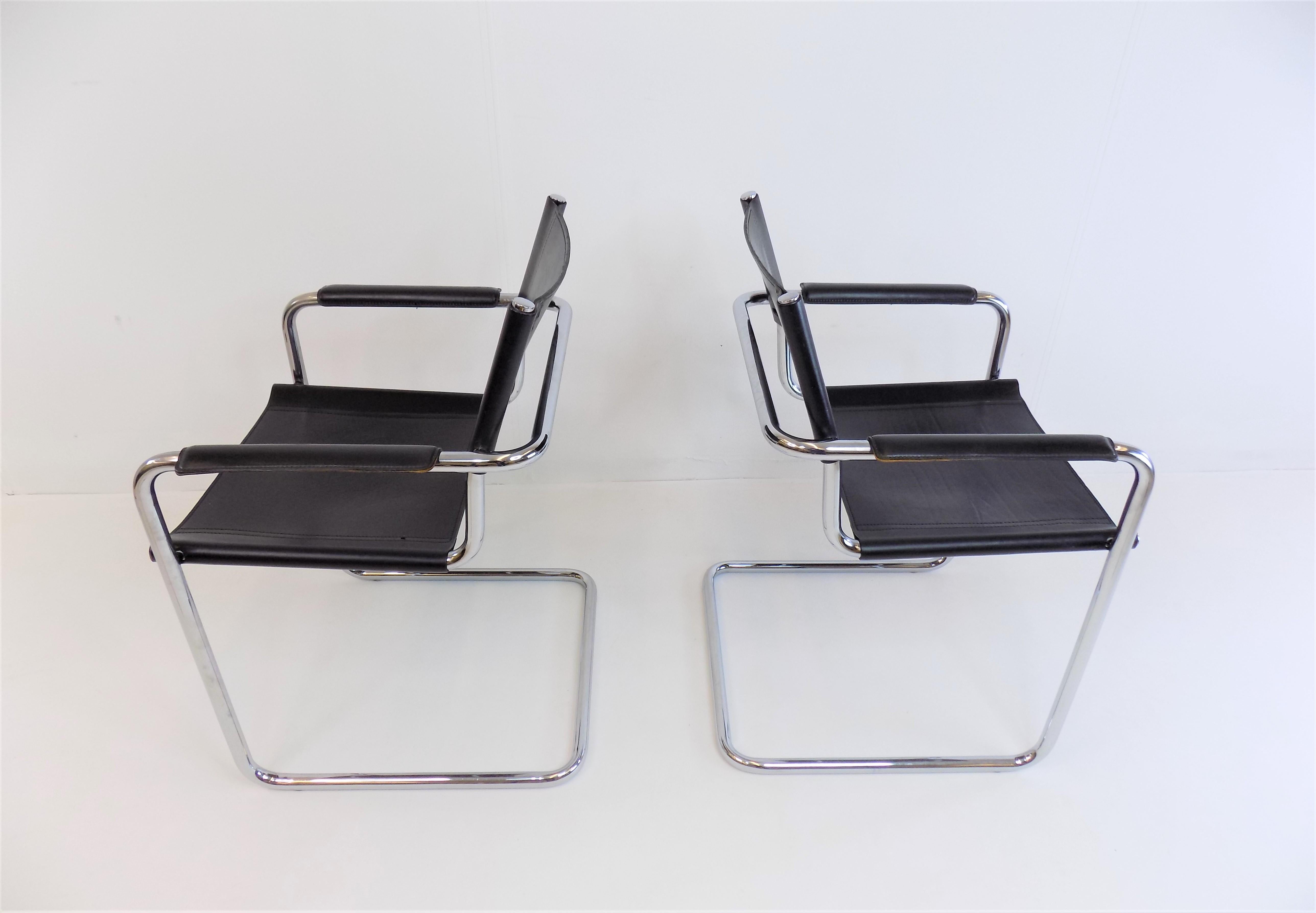 Matteo Grassi MG5 Set of 2 Leather Cantilever Chairs by Mart Stam 3