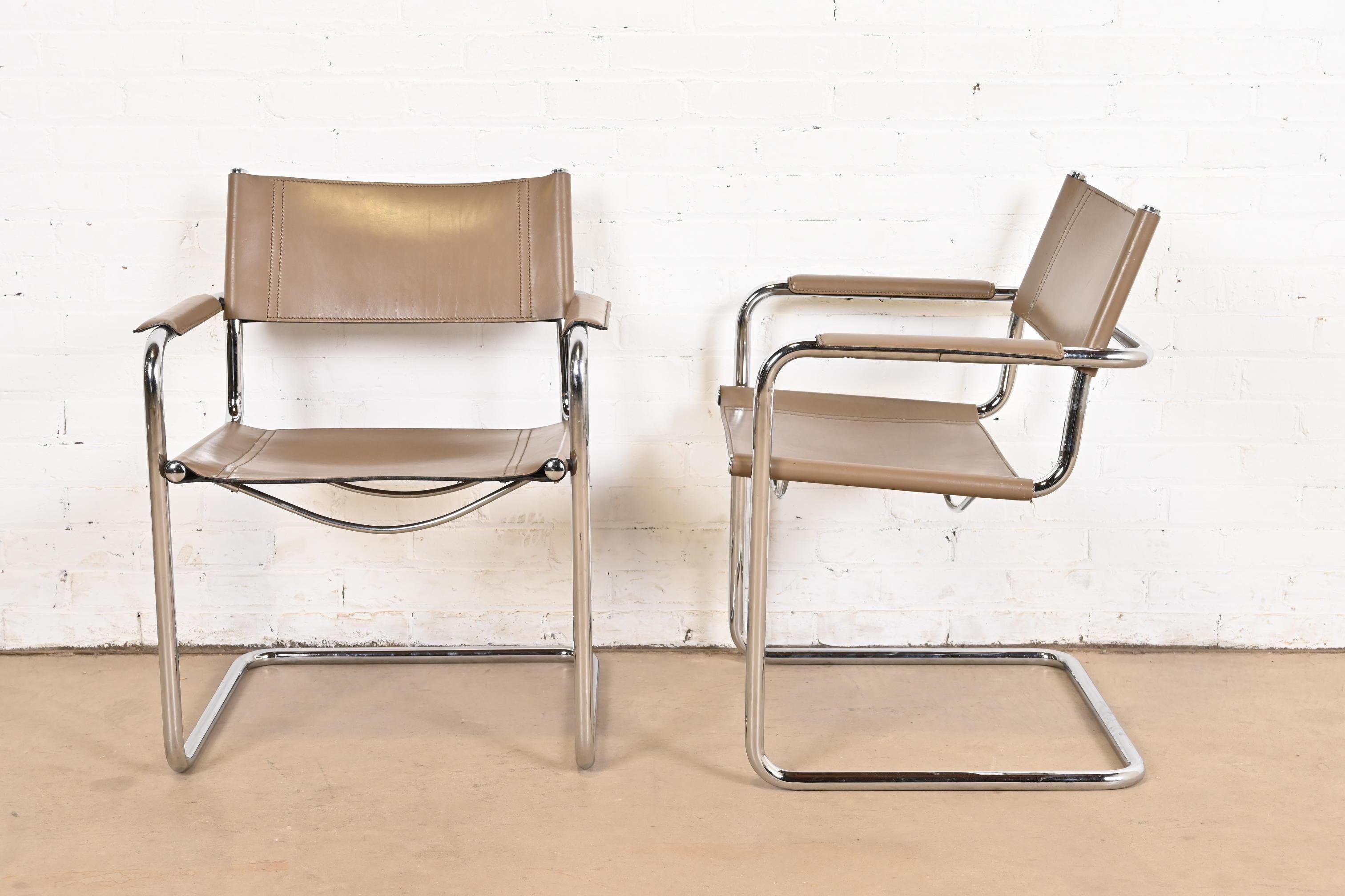 Matteo Grassi Mid-Century Modern Bauhaus Italian Leather and Chrome Chairs 6