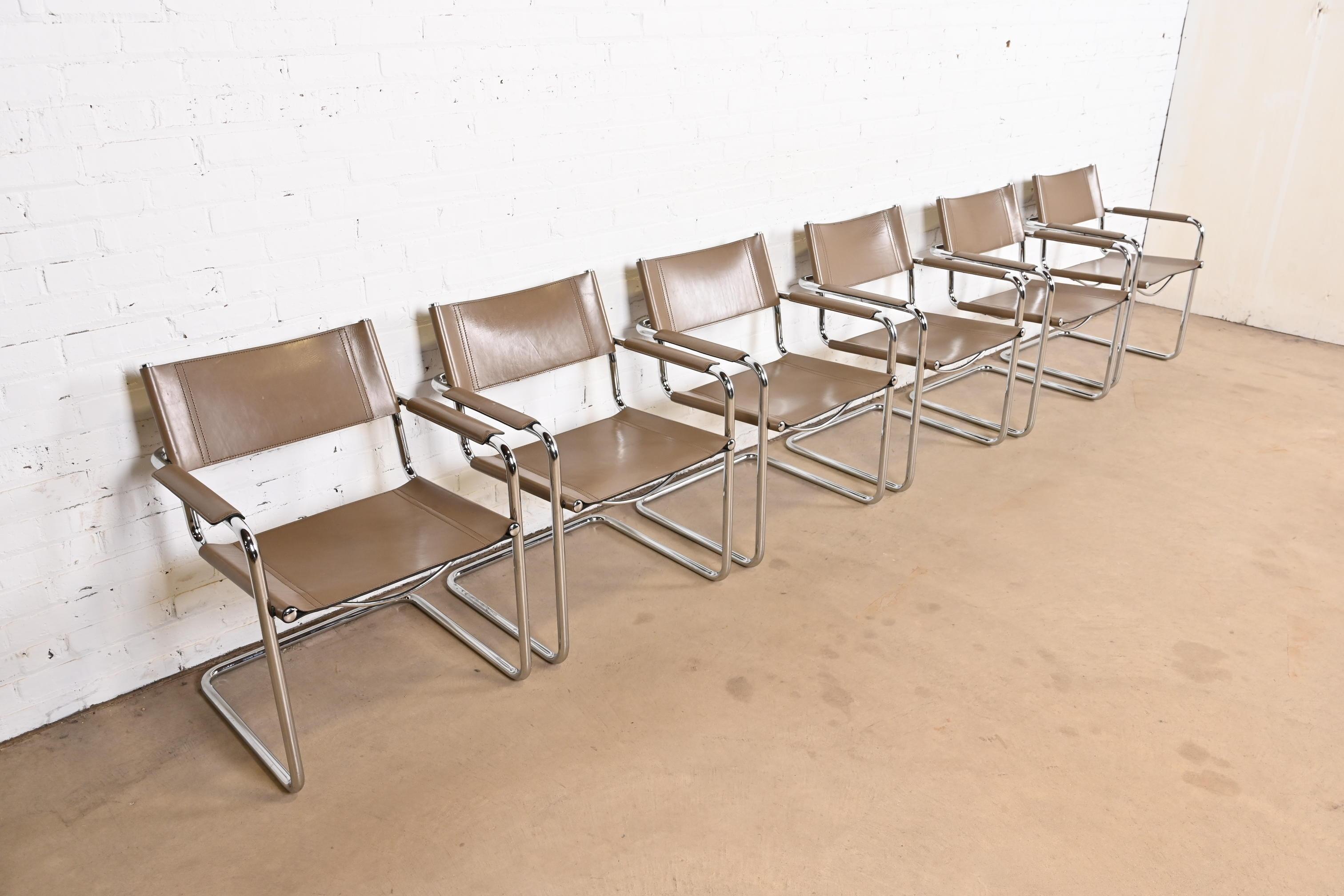 Late 20th Century Matteo Grassi Mid-Century Modern Bauhaus Italian Leather and Chrome Chairs