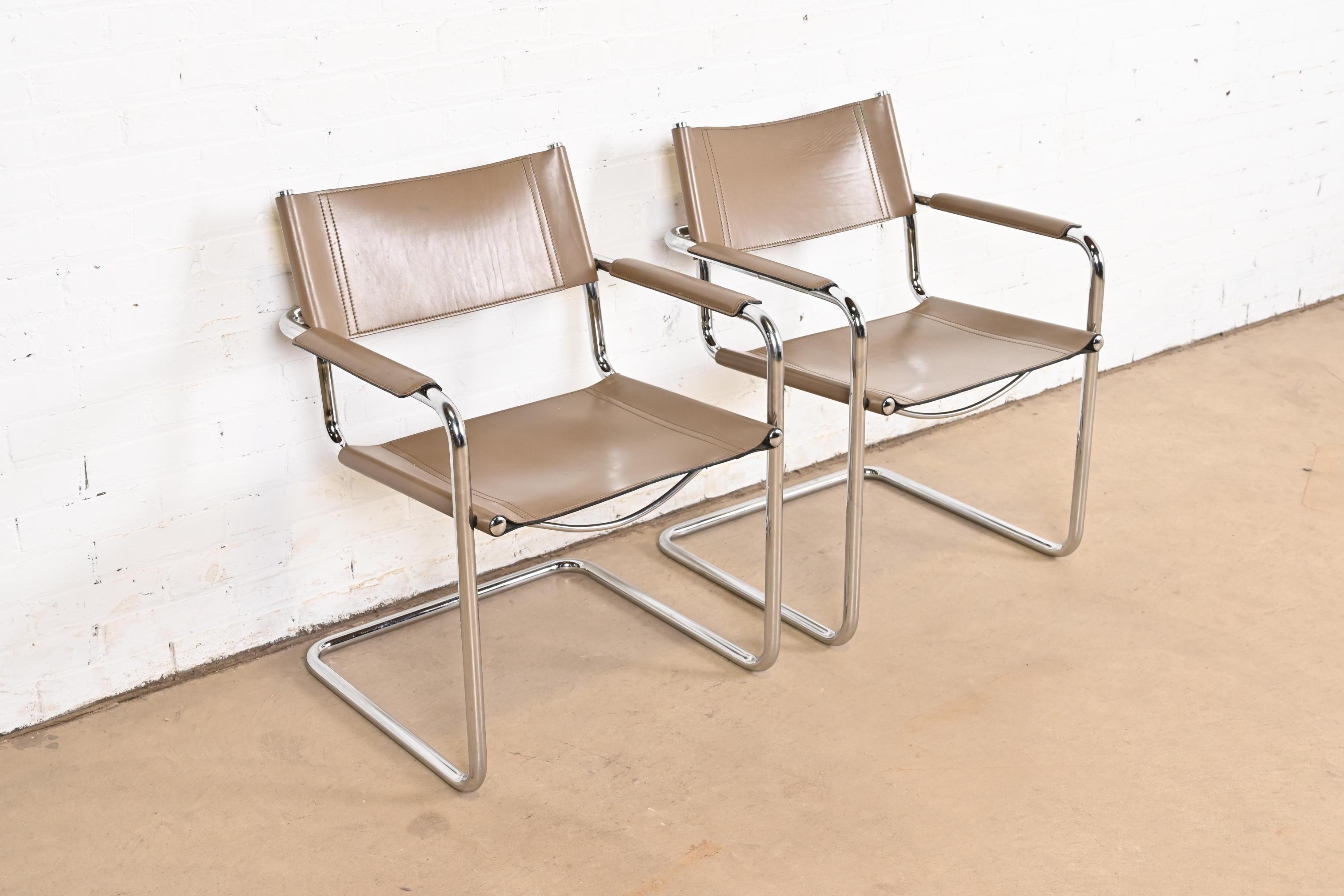 Late 20th Century Matteo Grassi Mid-Century Modern Bauhaus Italian Leather and Chrome Chairs