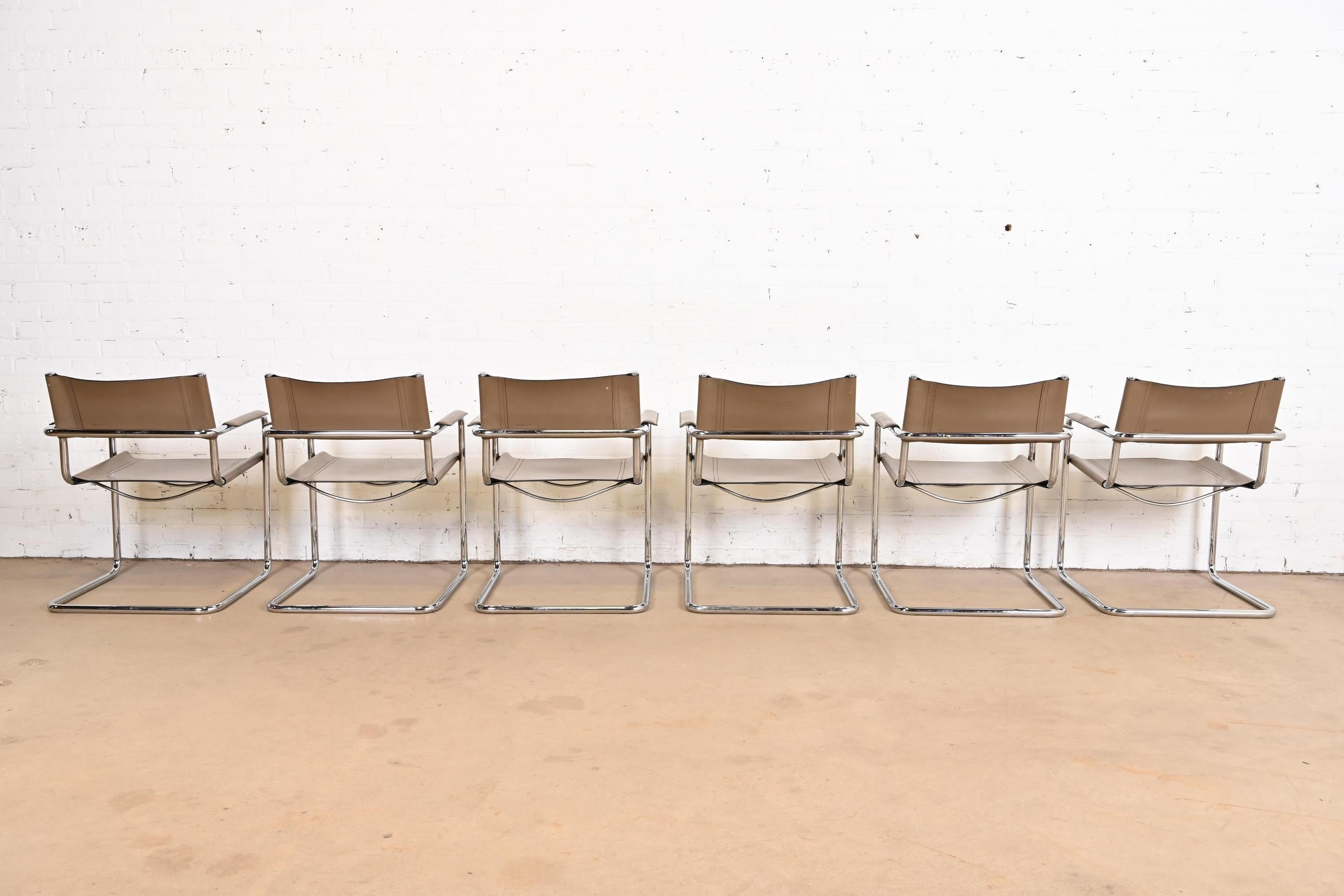 Matteo Grassi Mid-Century Modern Bauhaus Italian Leather and Chrome Chairs 1