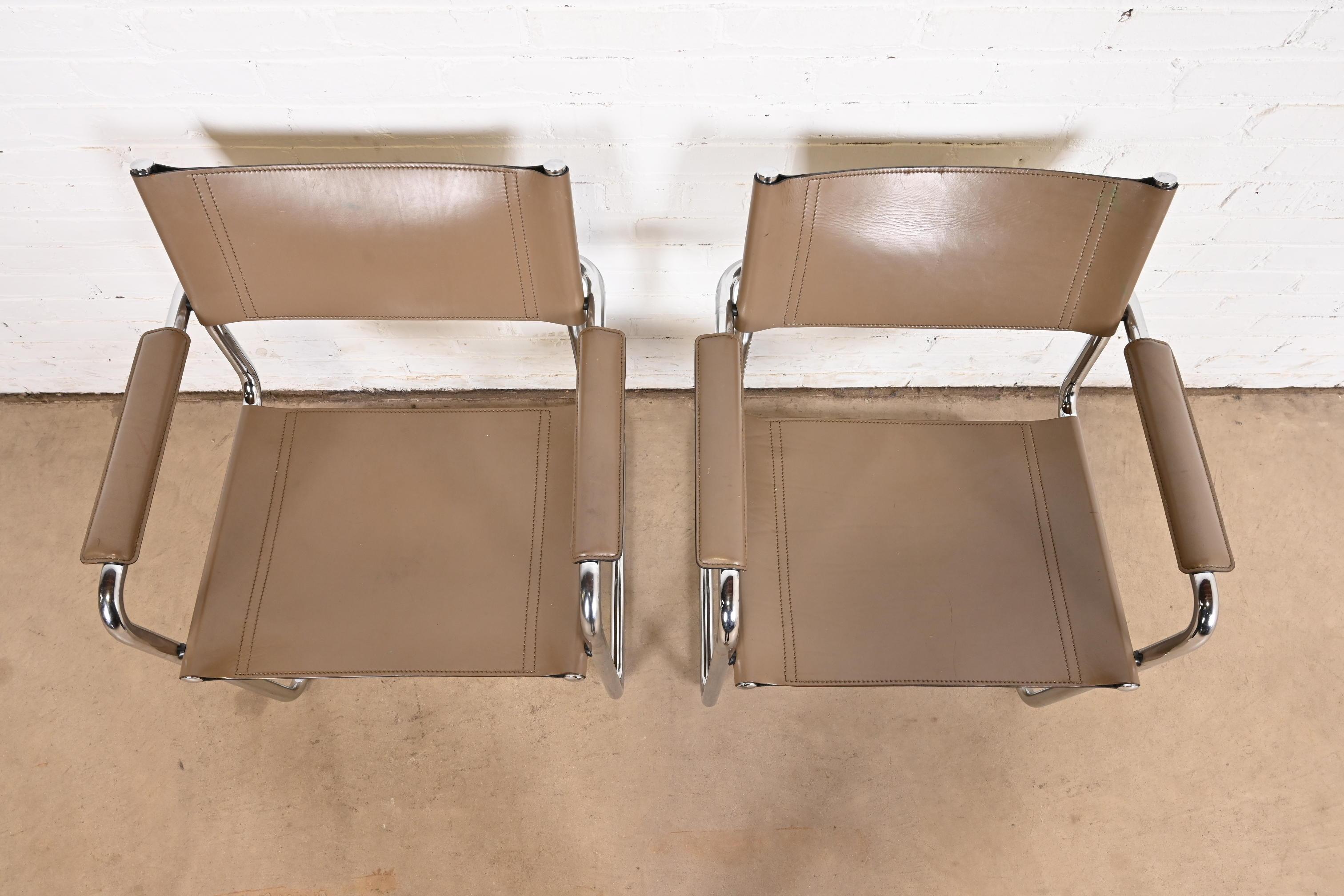 Matteo Grassi Mid-Century Modern Bauhaus Italian Leather and Chrome Chairs 1