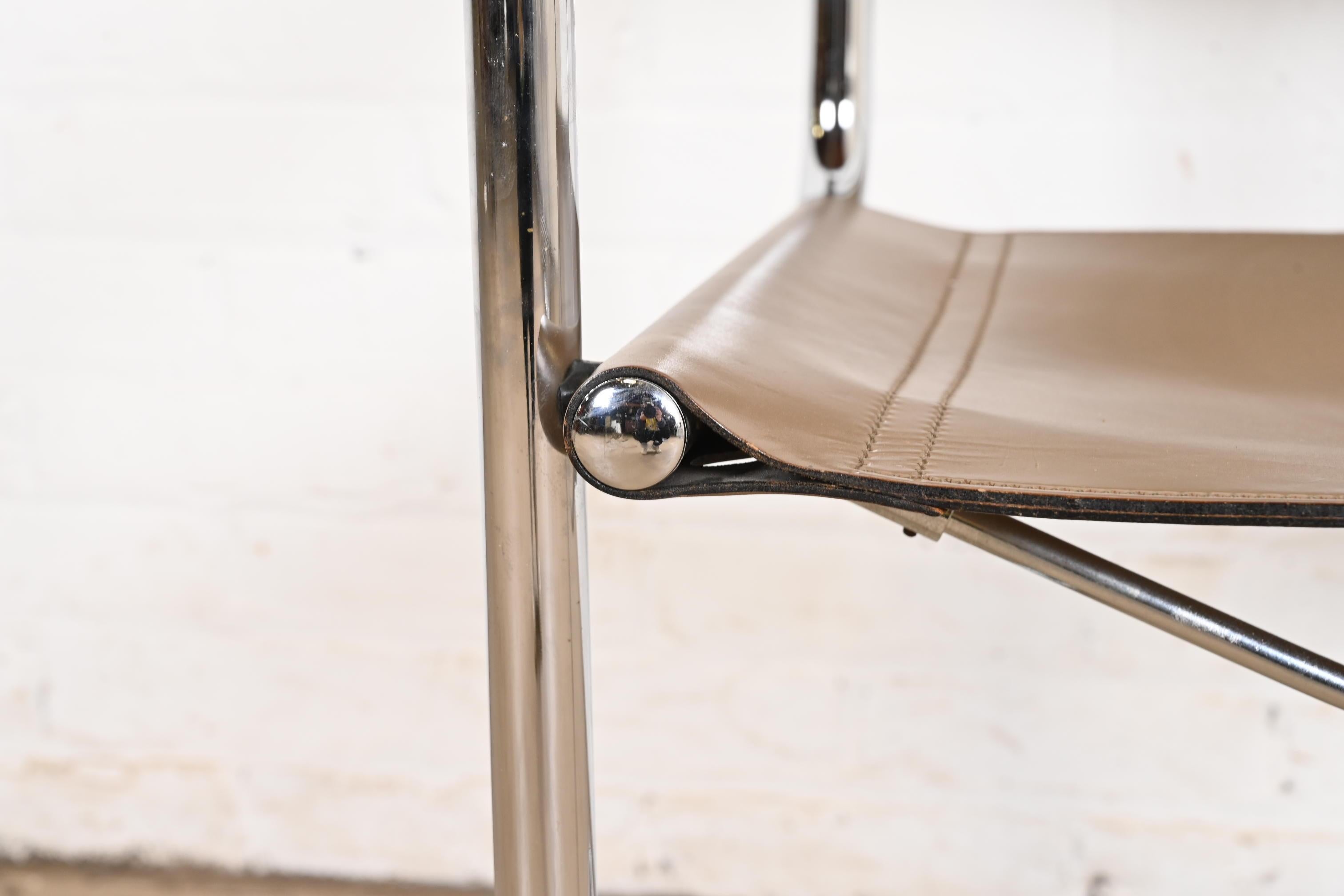 Matteo Grassi Mid-Century Modern Bauhaus Italian Leather and Chrome Chairs 4