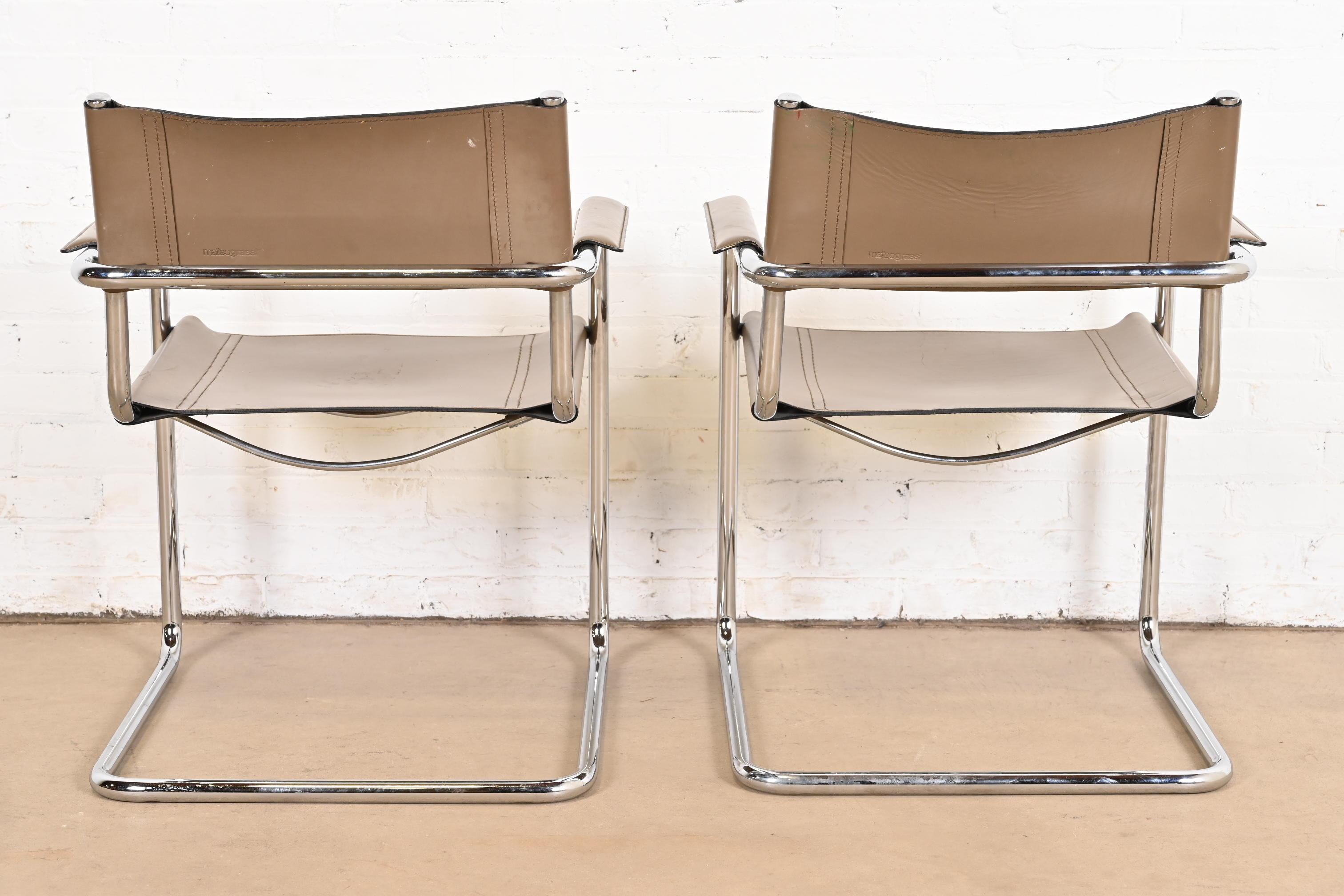 Matteo Grassi Mid-Century Modern Bauhaus Italian Leather and Chrome Chairs 5