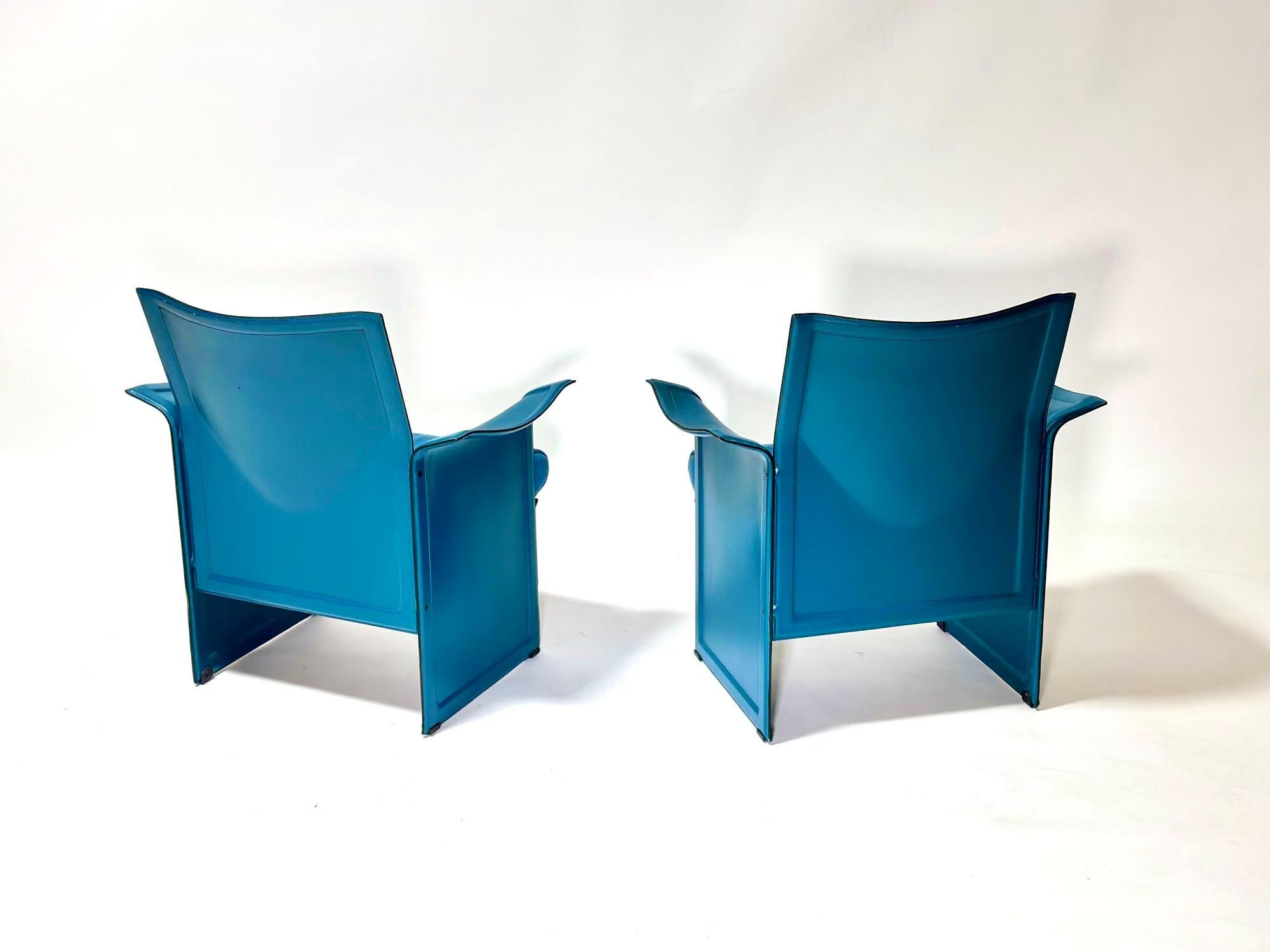 Post-Modern Matteo Grassi Pair Leather Lounge Chairs by Tito Agnoli, Italy, 1980 For Sale