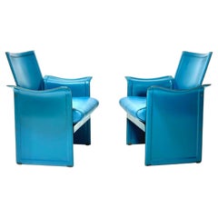 Matteo Grassi Pair Leather Lounge Chairs by Tito Agnoli, Italy, 1980