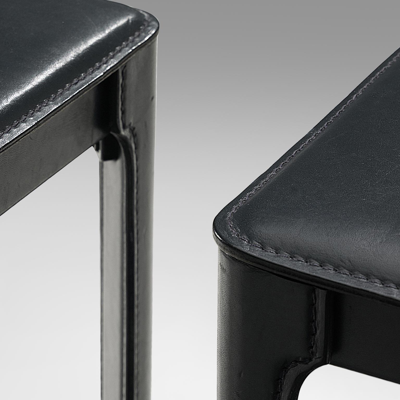 Post-Modern Matteo Grassi Pair of Bar Stools in Black Leather For Sale