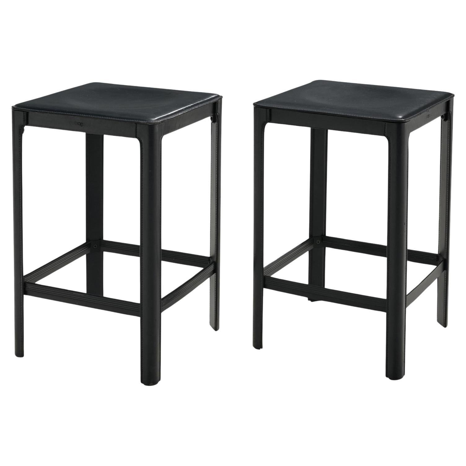 Matteo Grassi Pair of Bar Stools in Black Leather For Sale