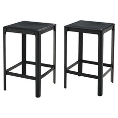 Used Matteo Grassi Pair of Bar Stools in Black Leather