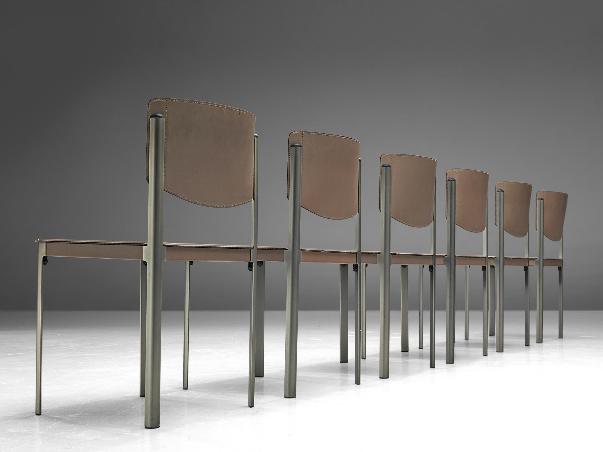 Matteo Grassi Set of Ten Dining Chairs in Leather and Steel In Good Condition For Sale In Waalwijk, NL