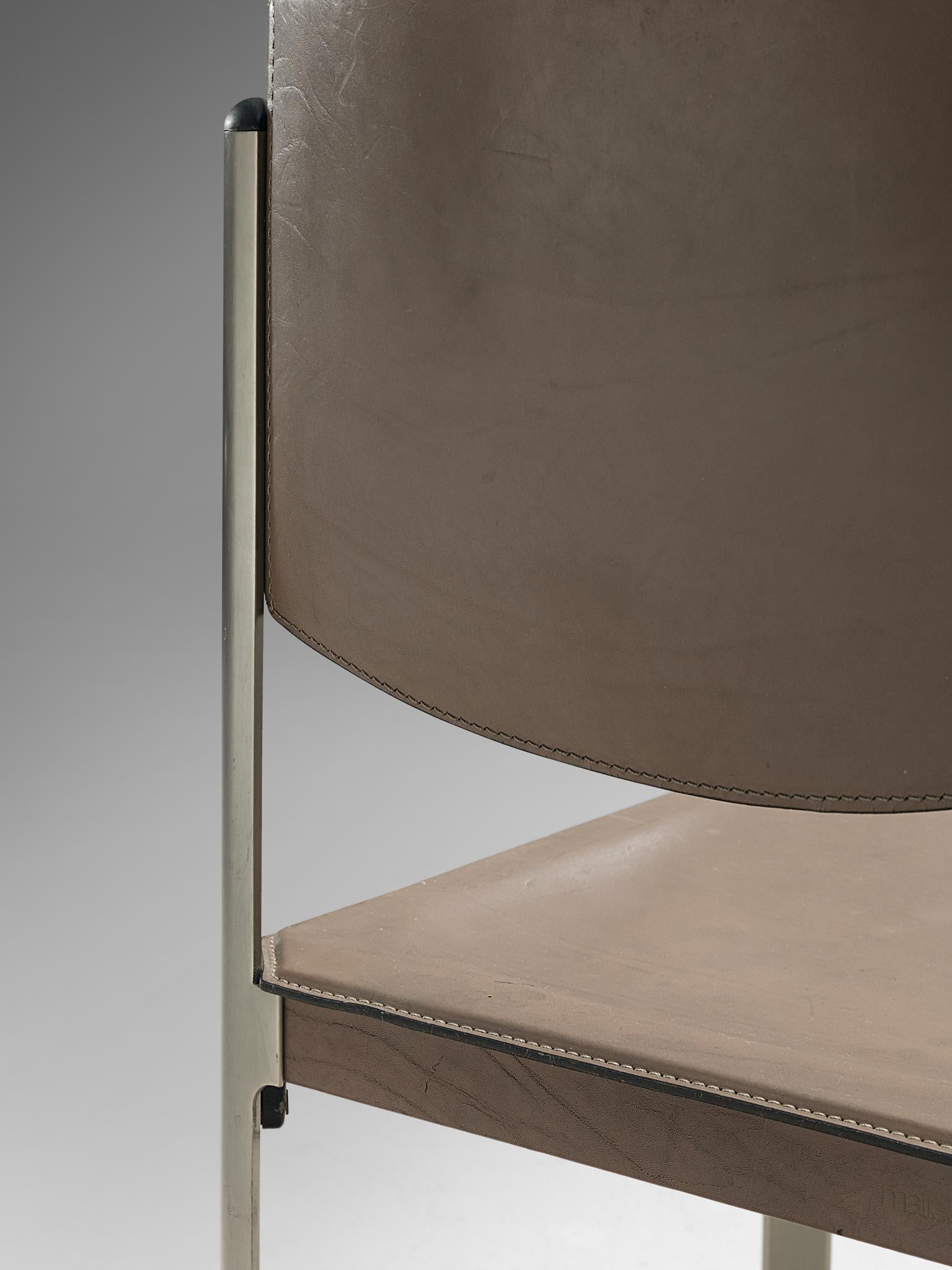Matteo Grassi Set of Ten Dining Chairs in Leather and Steel For Sale 2