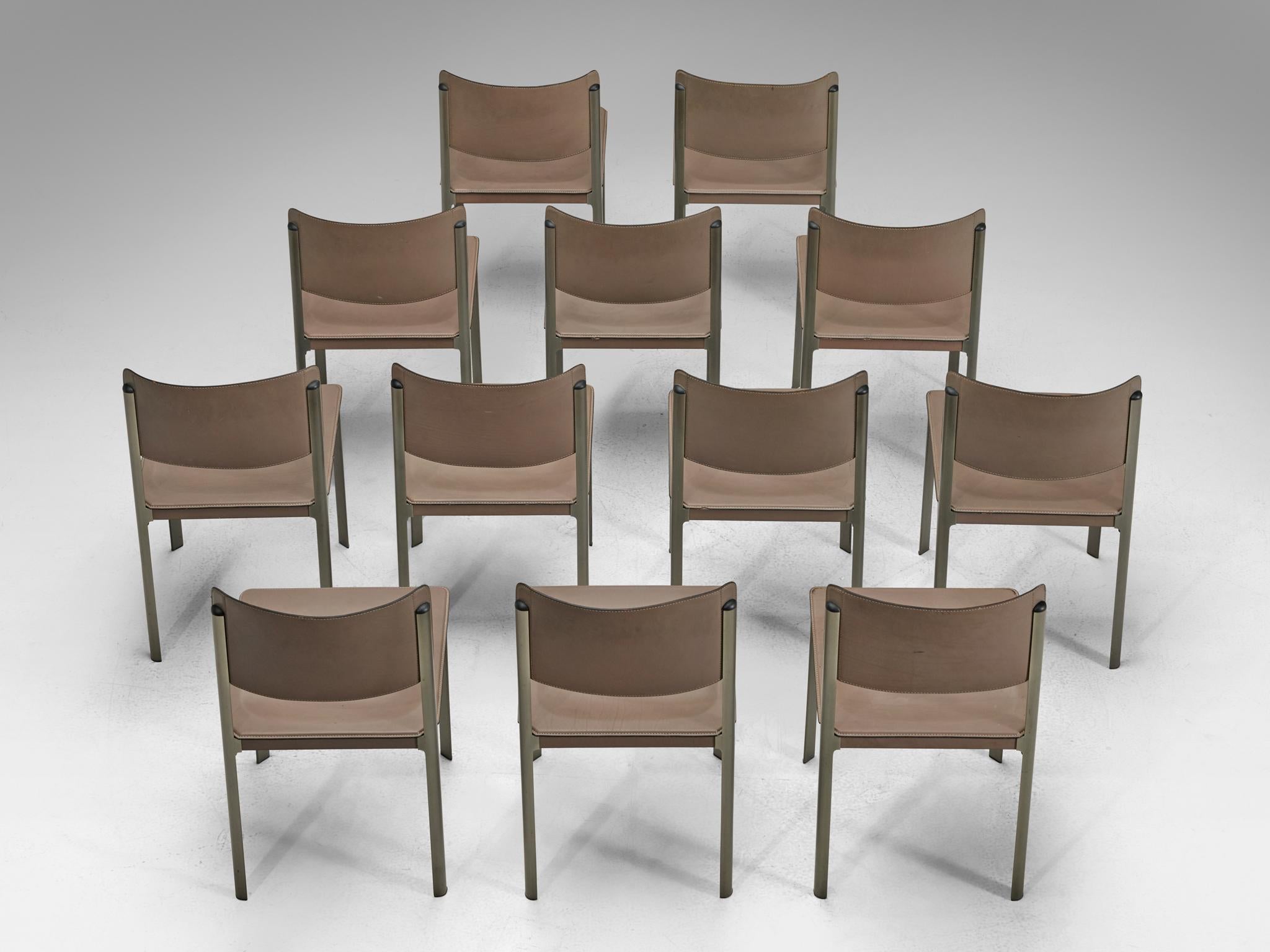 Matteo Grassi Set of Twelve Dining Chairs in Leather and Steel In Good Condition In Waalwijk, NL