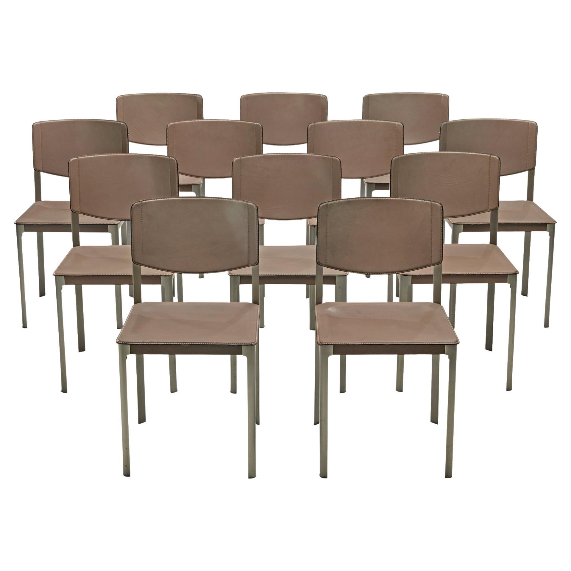 Matteo Grassi Set of Twelve Dining Chairs in Leather and Steel