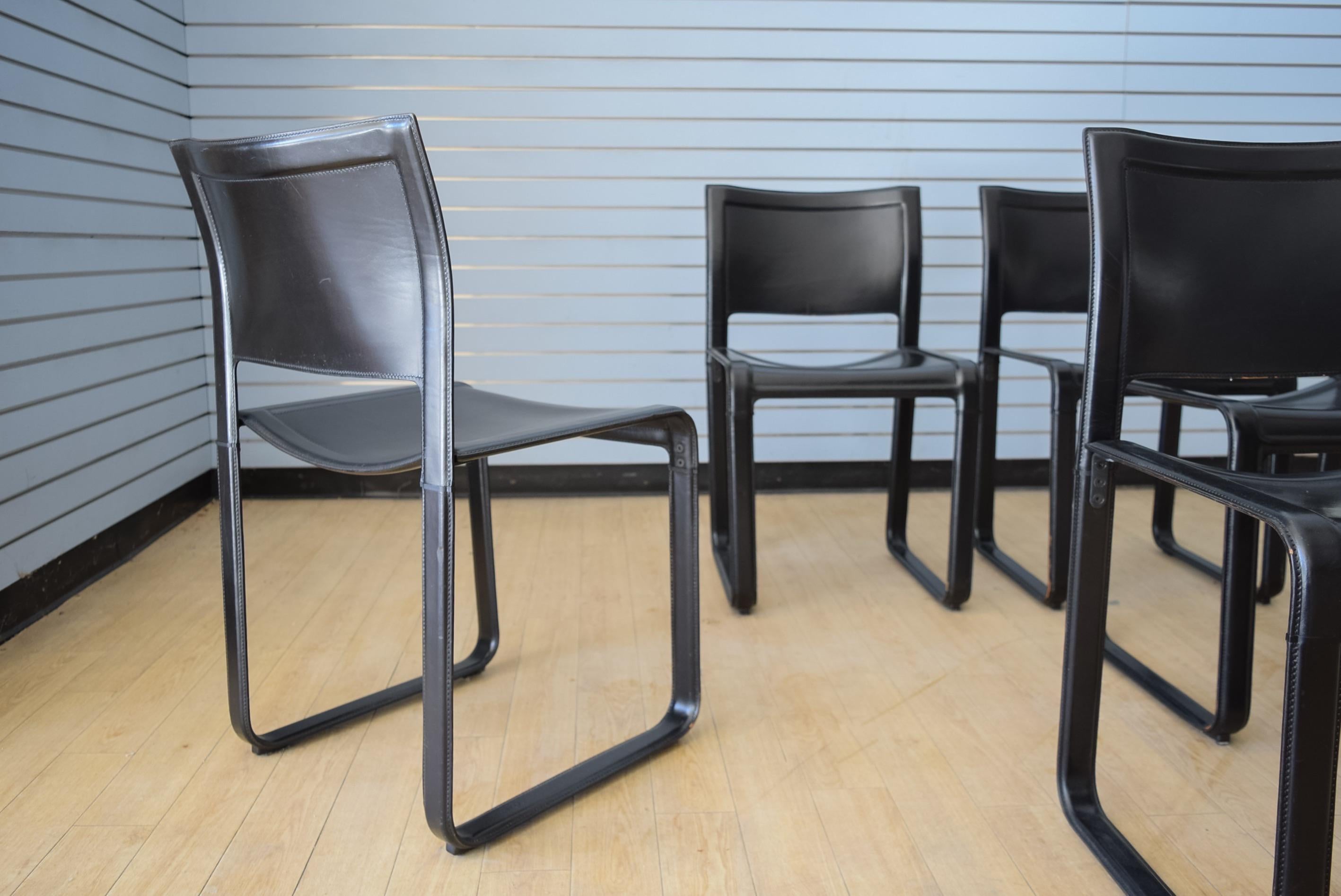 Matteo Grassi Sistina Strap Black Leather Dining Chair, 3 Chairs Available In Good Condition For Sale In Detroit, MI