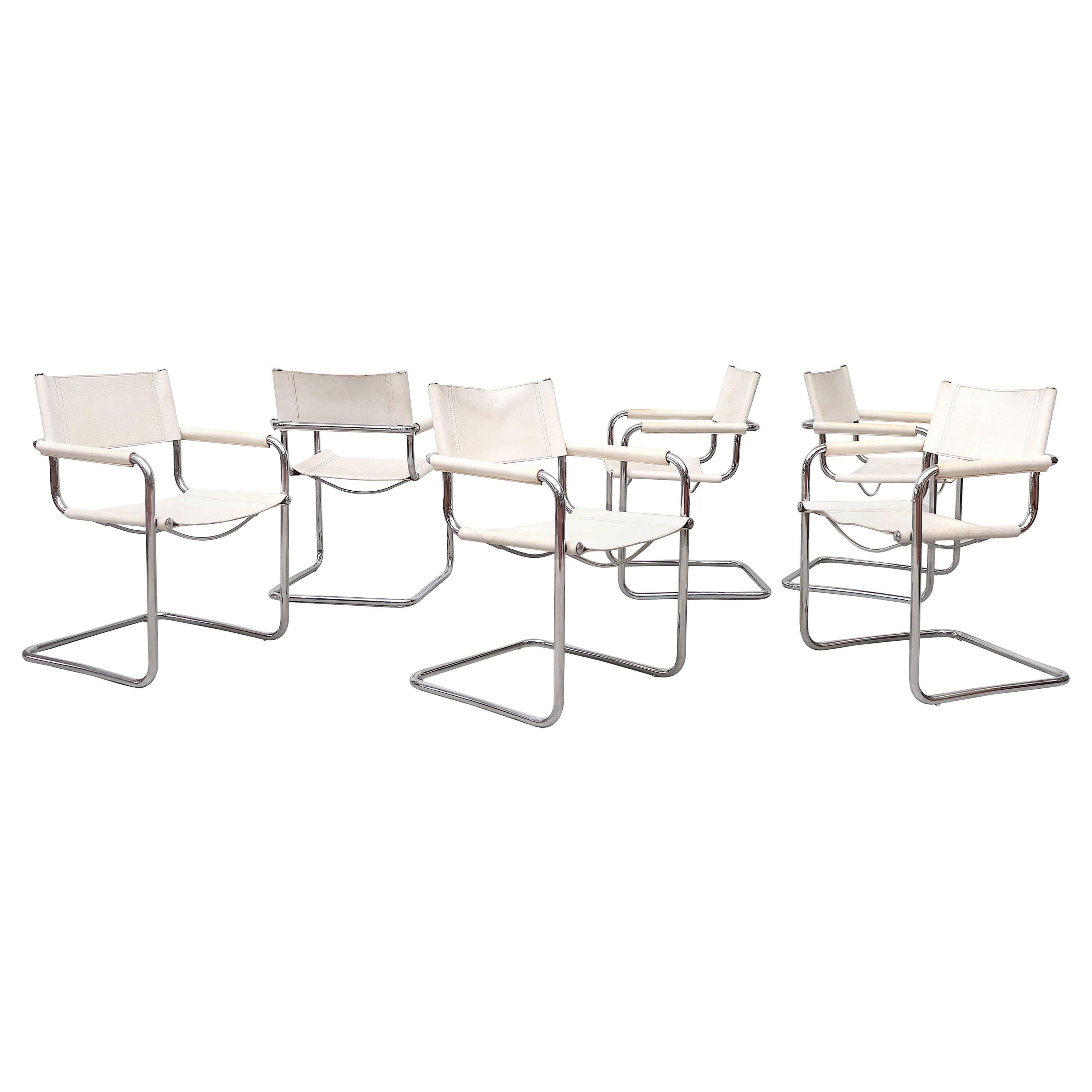 Matteo Grassi Style Set of 6 White Leather Chairs