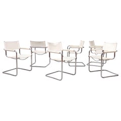 Matteo Grassi Style Set of 6 White Leather Chairs