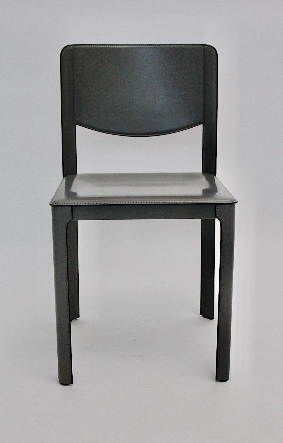 Matteo Grassi Vintage Grey Leather Chair or Side Chair, 1980s, Italy For Sale 5