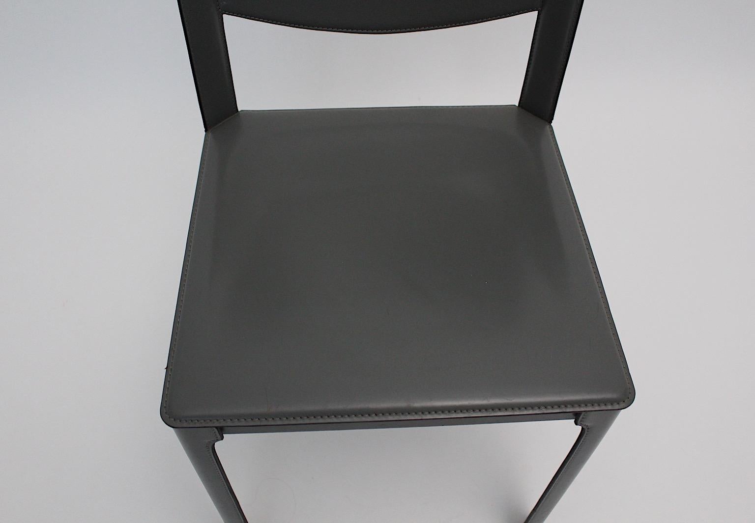Matteo Grassi Vintage Grey Leather Chair or Side Chair, 1980s, Italy For Sale 6