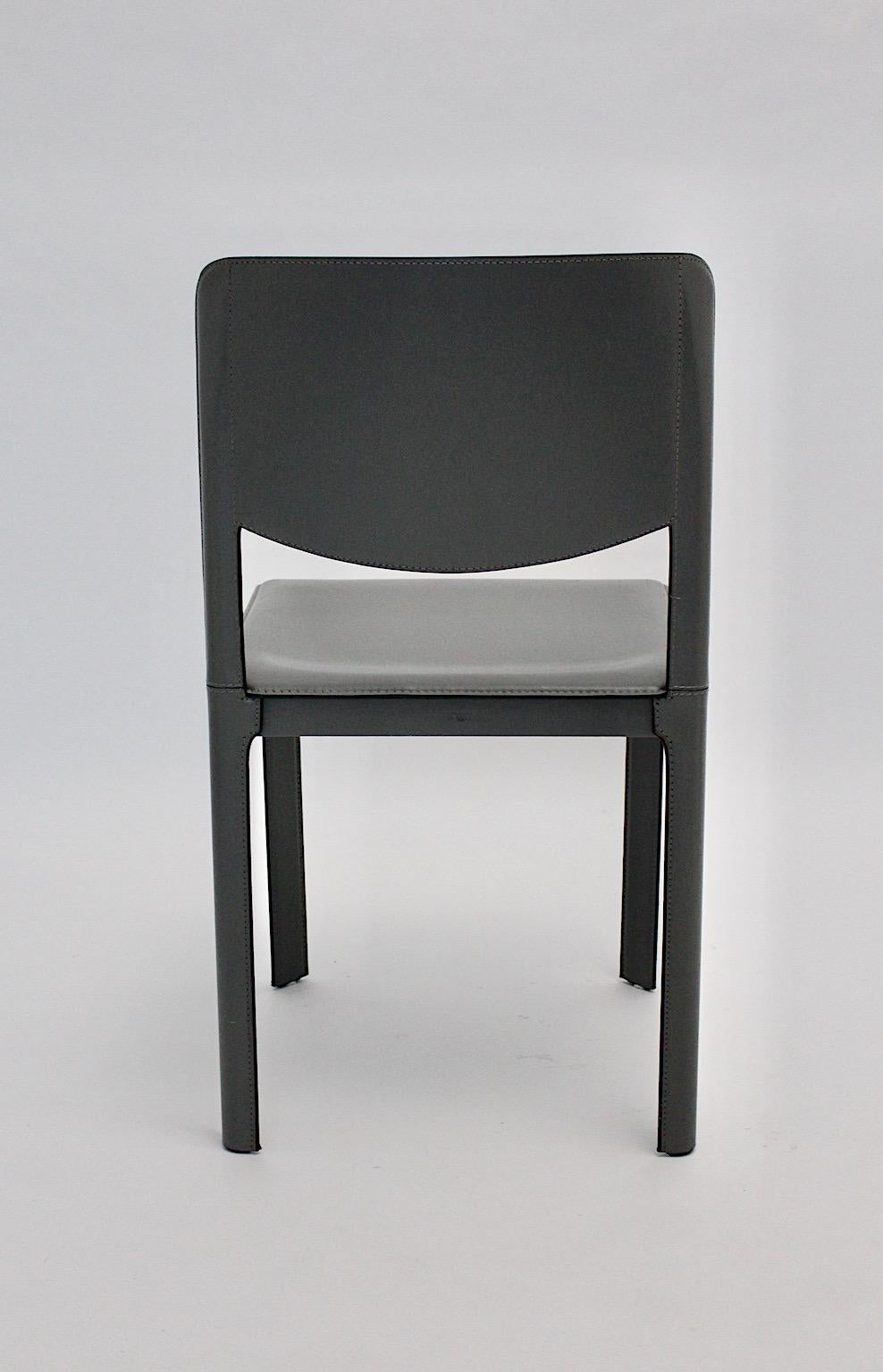Matteo Grassi Vintage Grauer Lederstuhl oder Beistellstuhl, 1980er Jahre, Italien (Moderne) im Angebot
